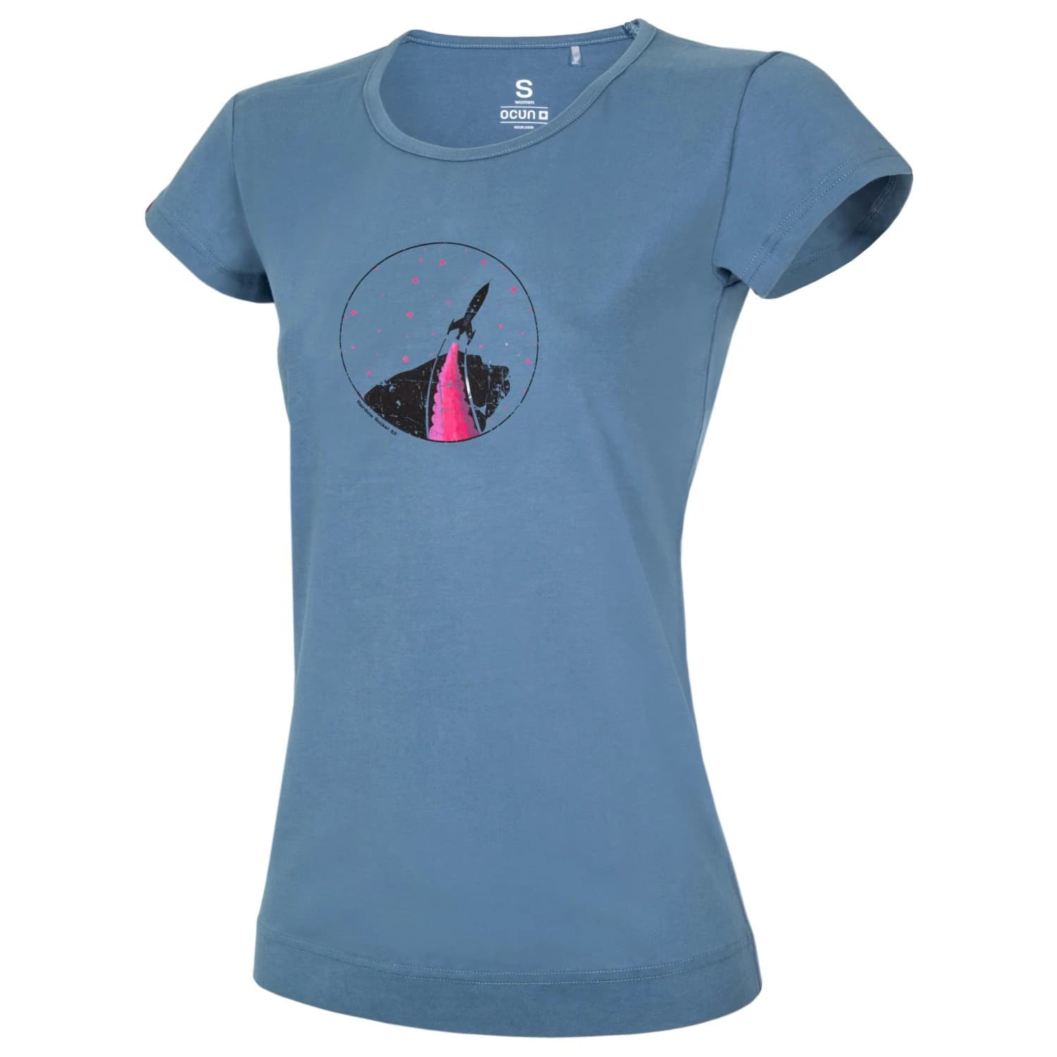 Дамска тениска Ocun Women's Classic T Organic Rainbow Rocket T-shirt - Bluestone