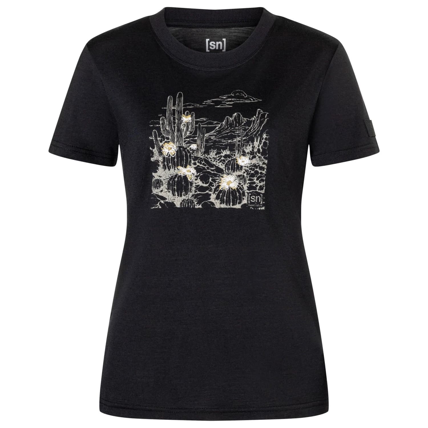 Дамска мериносова блуза super.natural Women's Cactus World Bio Jersey Tee Merino shirt - Jet Black / Various