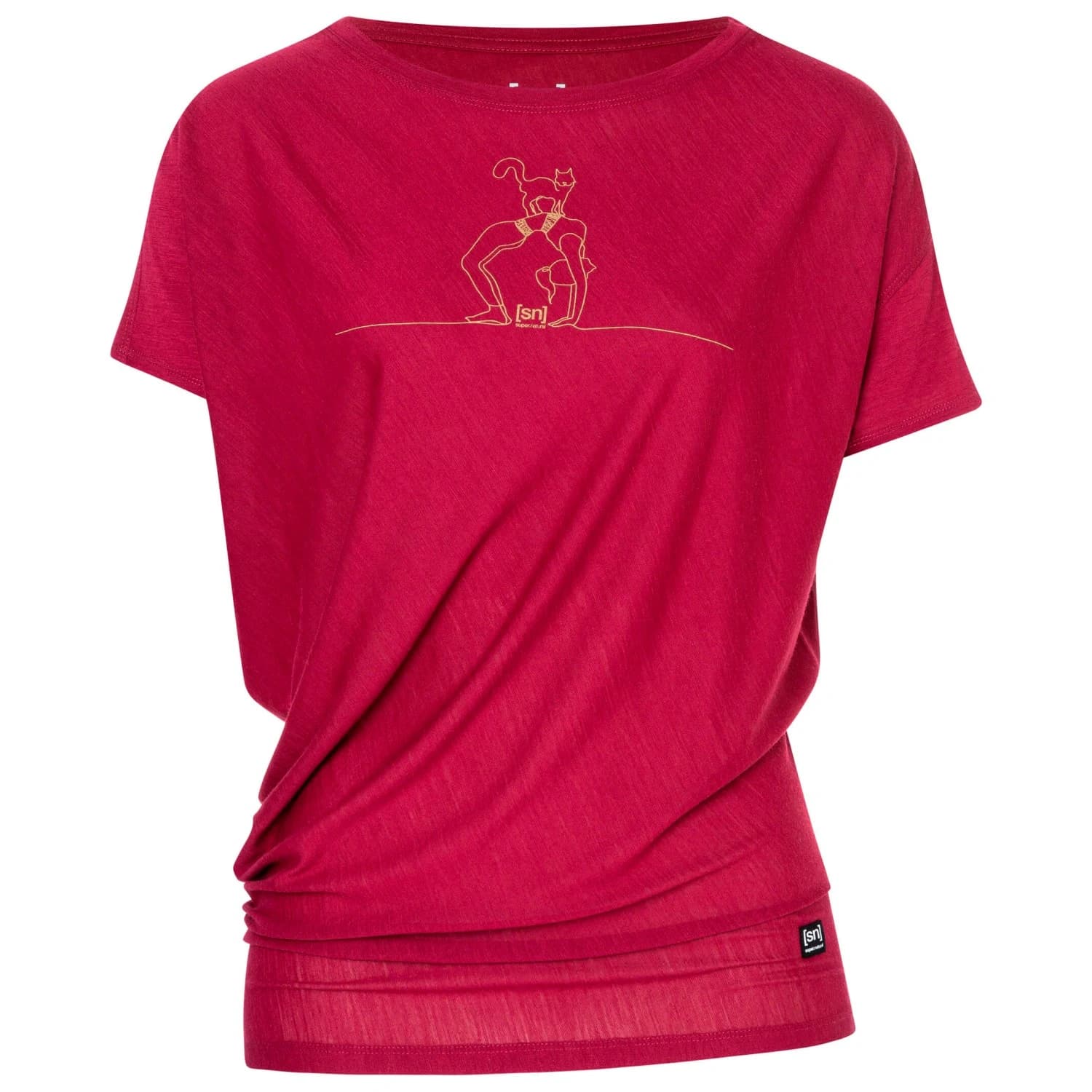 Дамска мериносова блуза super.natural Women's Cat Yoga Loose Tee Merino shirt - Beet Red / Dried Tobacco