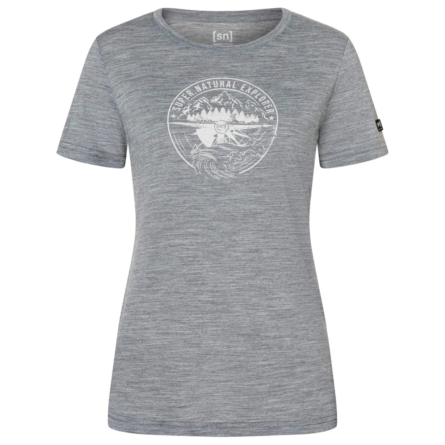 Дамска мериносова блуза super.natural Women's Exploring Tee Merino shirt - Cashmere Grey Melange / White Stone