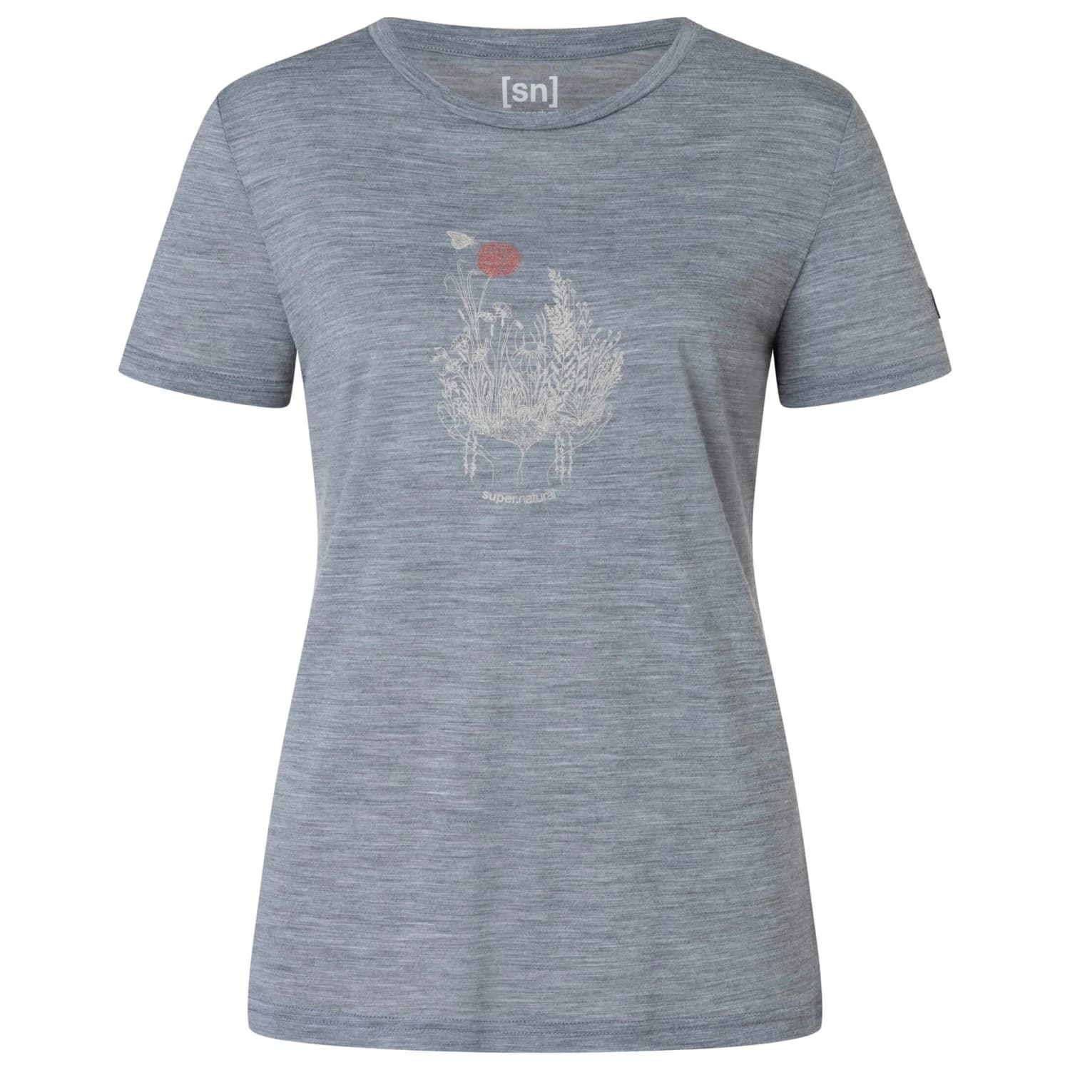 Дамска мериносова блуза super.natural Women's Flowerhands Tee Merino shirt - Cashmere Grey Melange / Feather Grey / Chilli