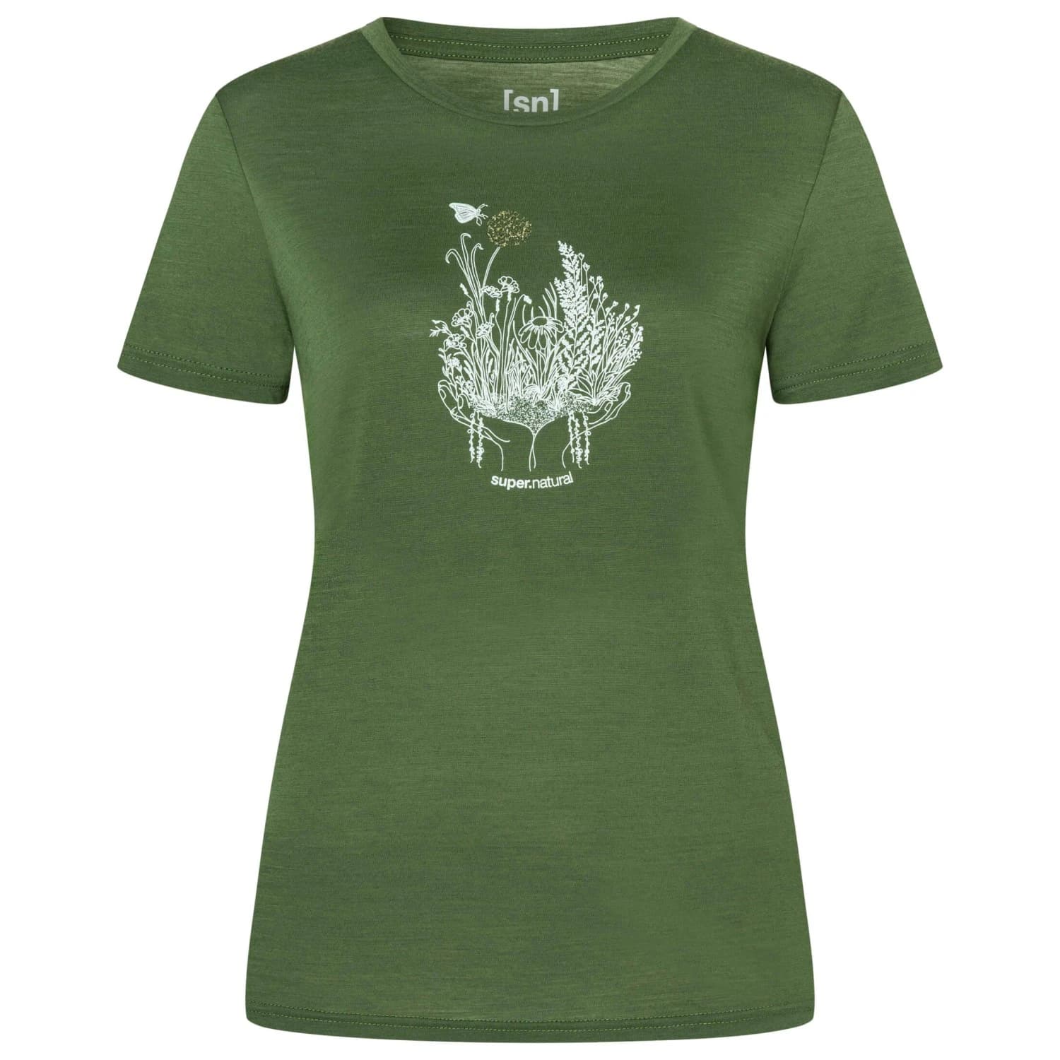 Дамска мериносова блуза super.natural Women's Flowerhands Tee Merino shirt - Chive / Feather Grey / Tobacco Glitter