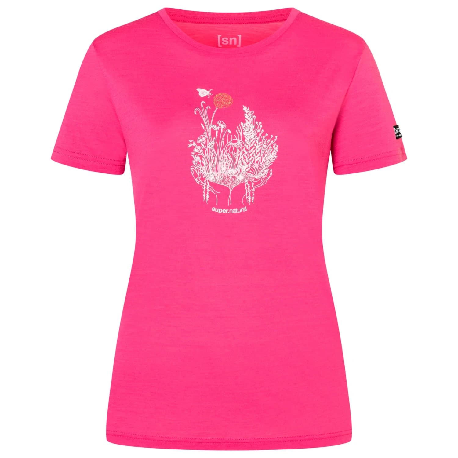 Дамска мериносова блуза super.natural Women's Flowerhands Tee Merino shirt - Pinky Rose / Pink Dogwood / Tobacco Glitter
