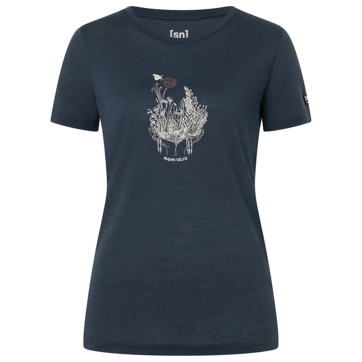 Мериносова блуза super.natural Women's Flowerhands Tee Merino shirt - Blueberry / Feather Grey / Copper