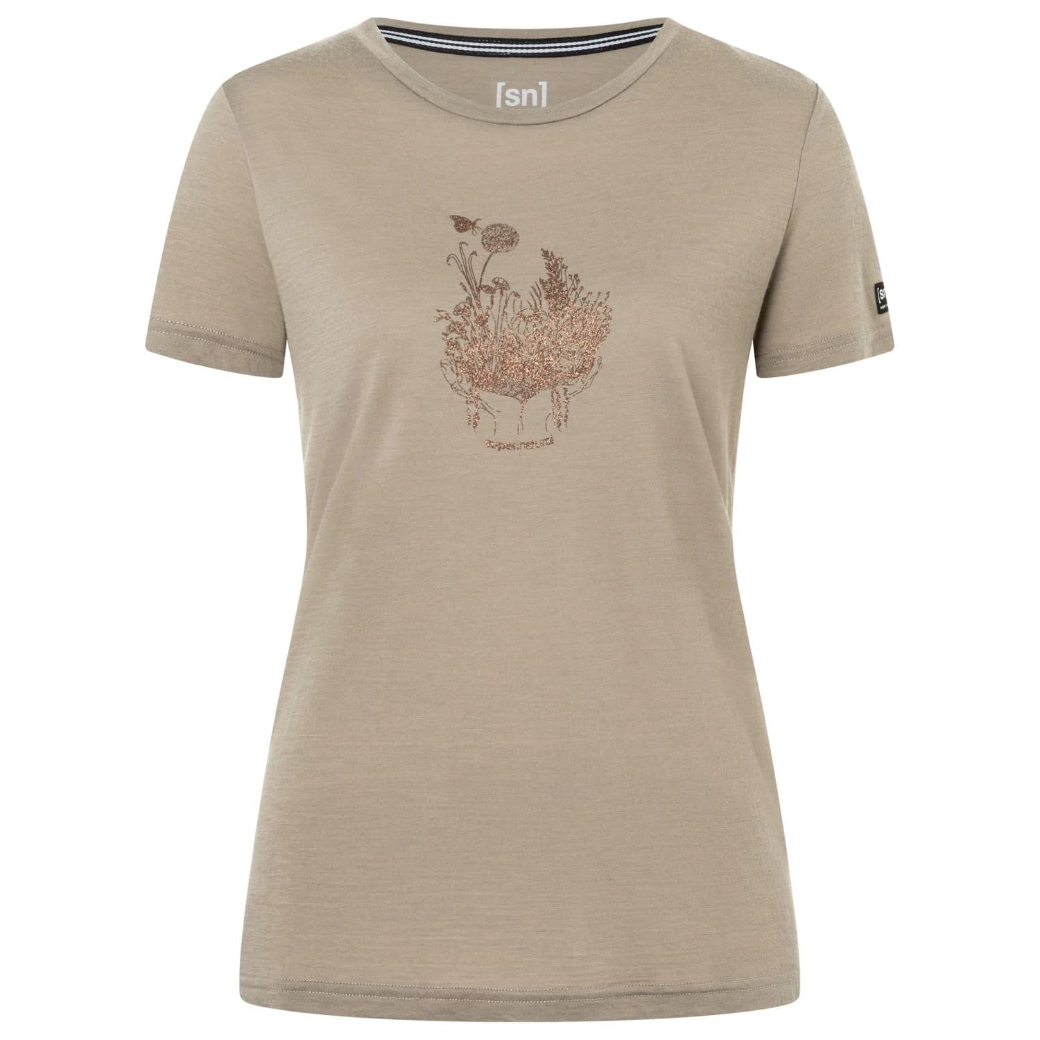 Мериносова блуза super.natural Women's Flowerhands Tee Merino shirt - Fallen Rock / Copper