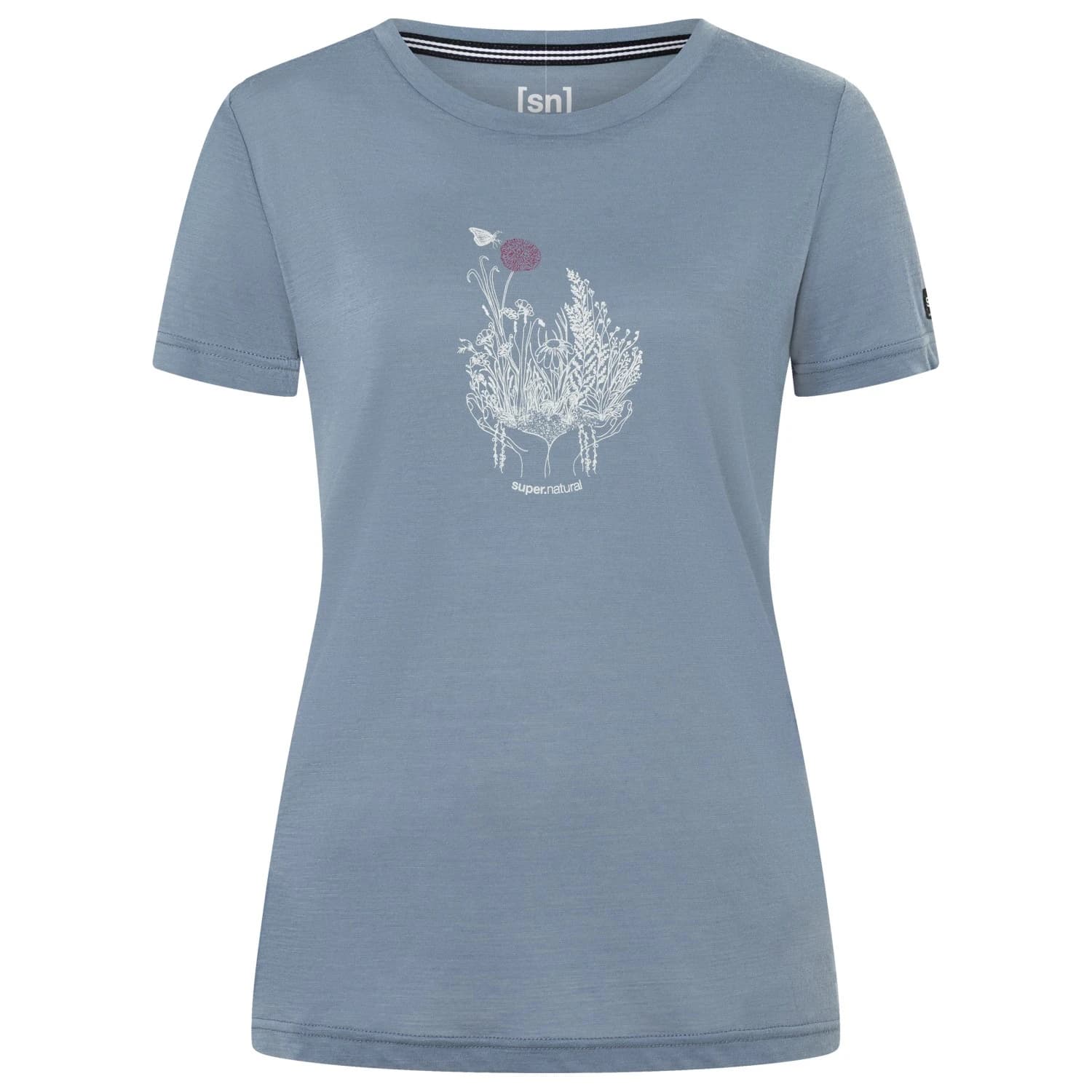 Мериносова блуза super.natural Women's Flowerhands Tee Merino shirt - Flint Stone / White Stone / Sangria