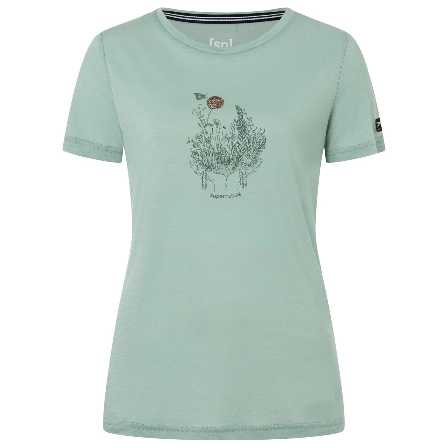 Мериносова блуза super.natural Women's Flowerhands Tee Merino shirt - Light Jade / Balsam Green / Copper