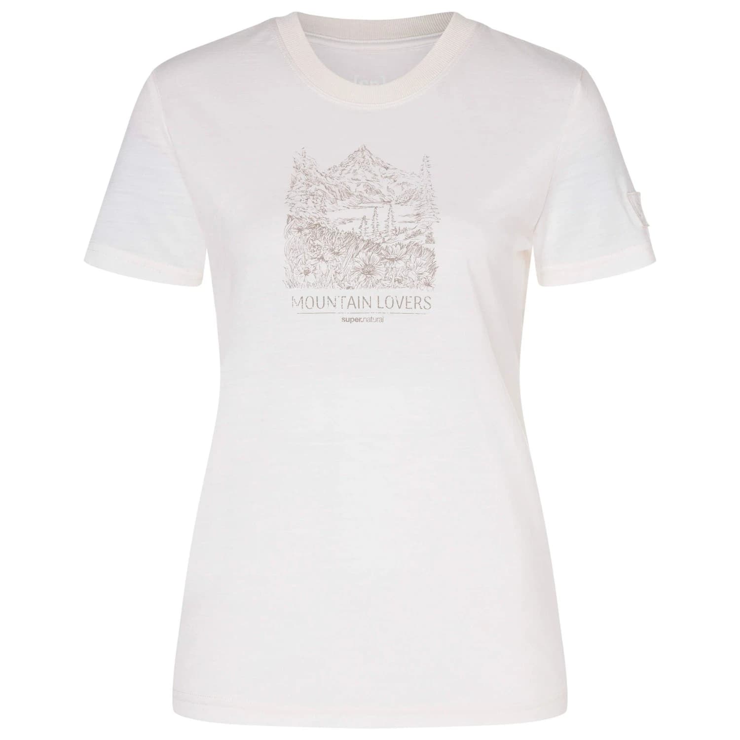 Дамска мериносова блуза super.natural Women's Mountain Lovers Bio Jersey Tee Merino shirt - Fresh White / Feather Grey