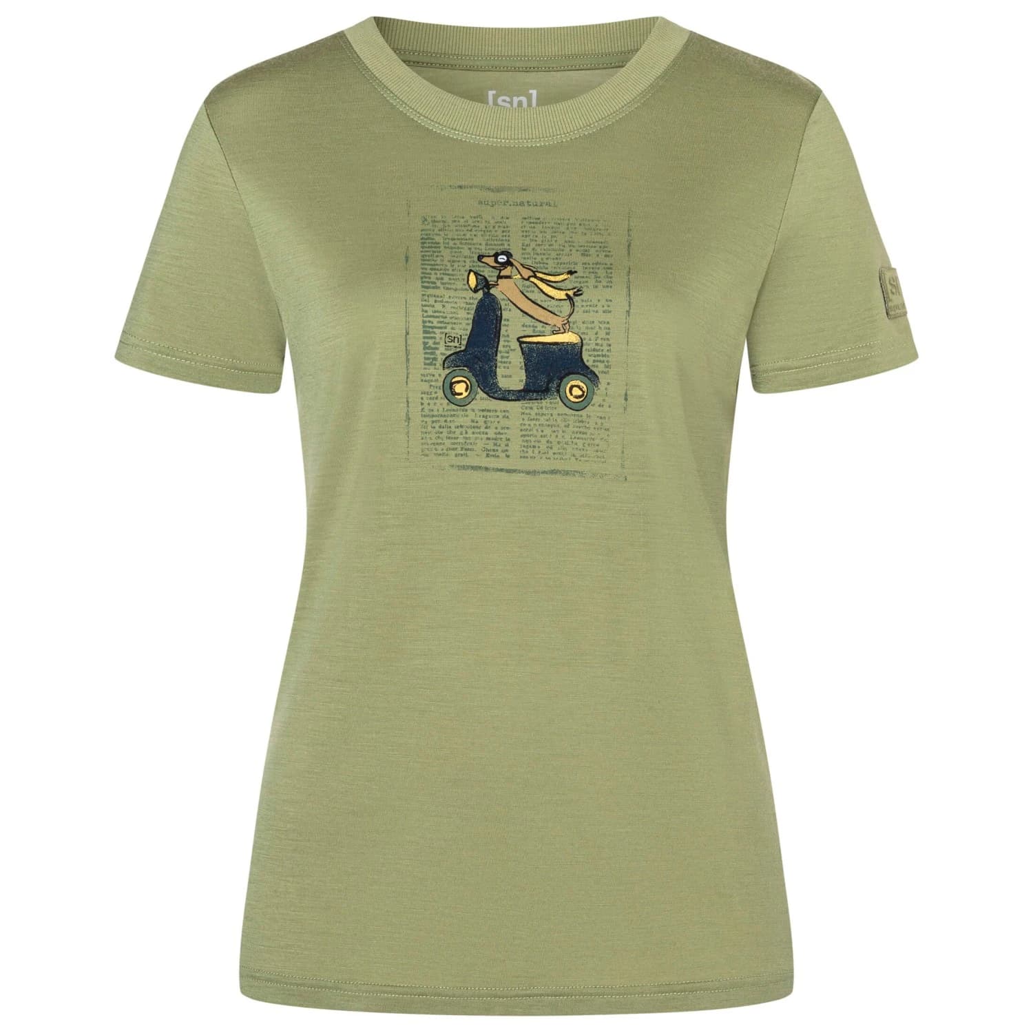 Дамска мериносова блуза super.natural Women's Racing Dachshund Bio Jersey Tee Merino shirt - Sage / Various