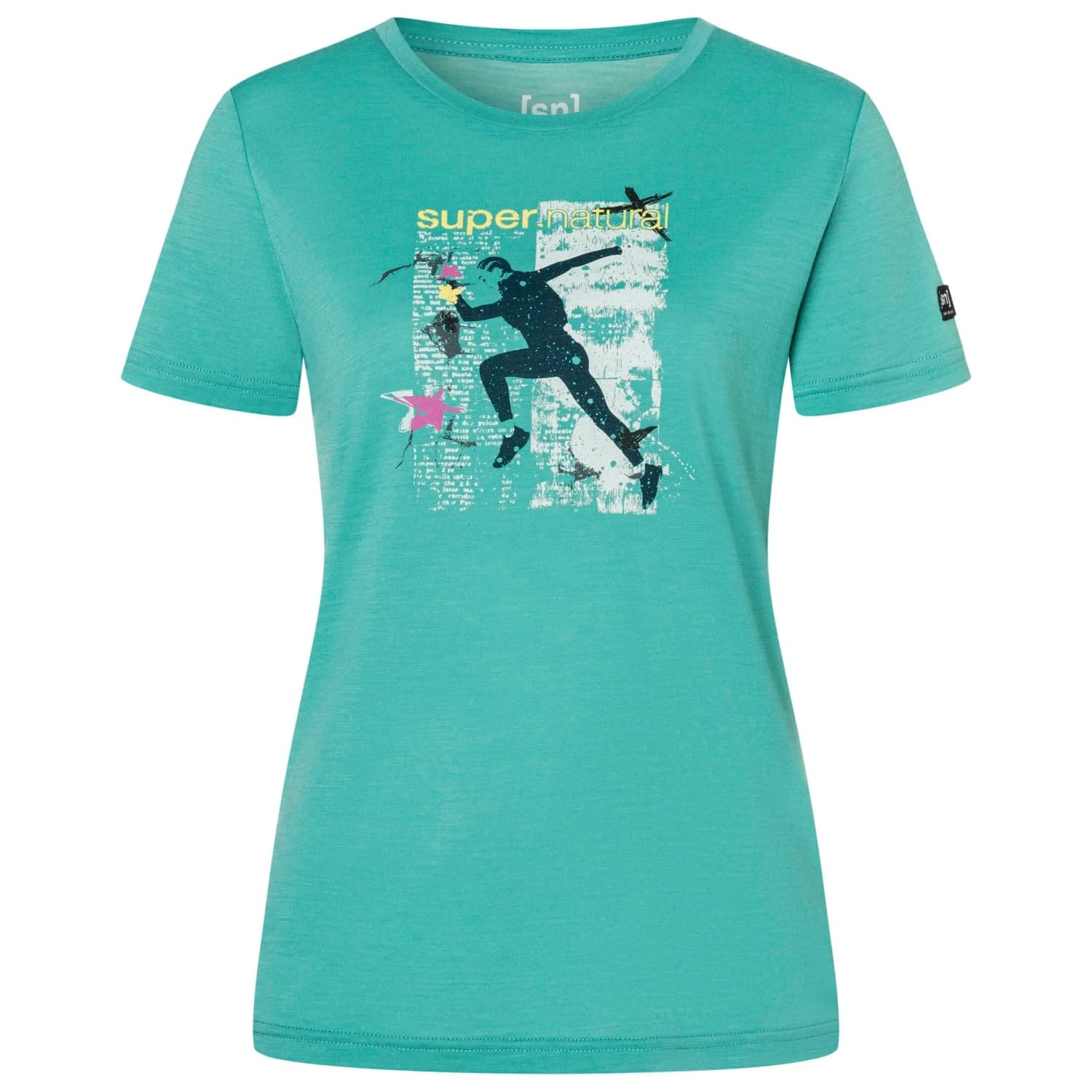Дамска мериносова блуза super.natural Women's Running Art Tee Merino shirt - Lagoon Green / Various