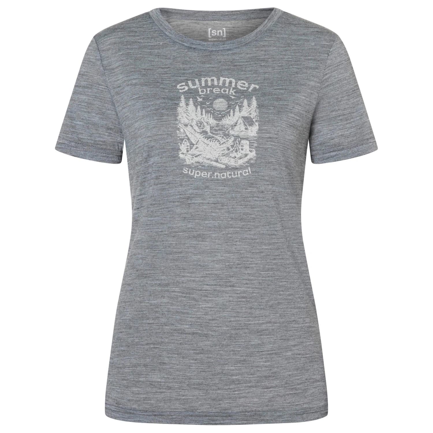 Дамска мериносова блуза super.natural Women's Summer Break Tee Merino shirt - Cashmere Grey Melange / White Stone