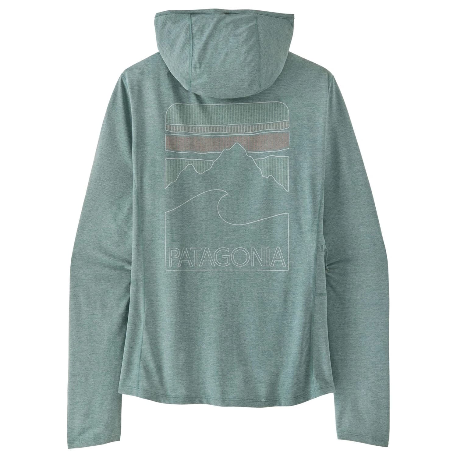 Дамска спортна тениска Patagonia Women's Cap Cool Sun Hoody Peak Visions Sport shirt - Nouveau Green / Blue Sage X-Dye
