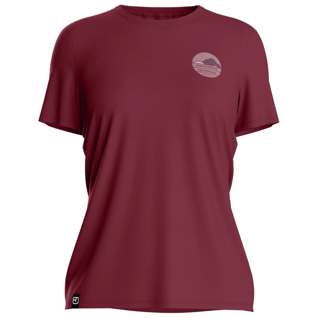 Дамска мериносова блуза Ortovox Women's 120 Cool Tec Choose Mountain T-Shirt Merino shirt - Red Malbec