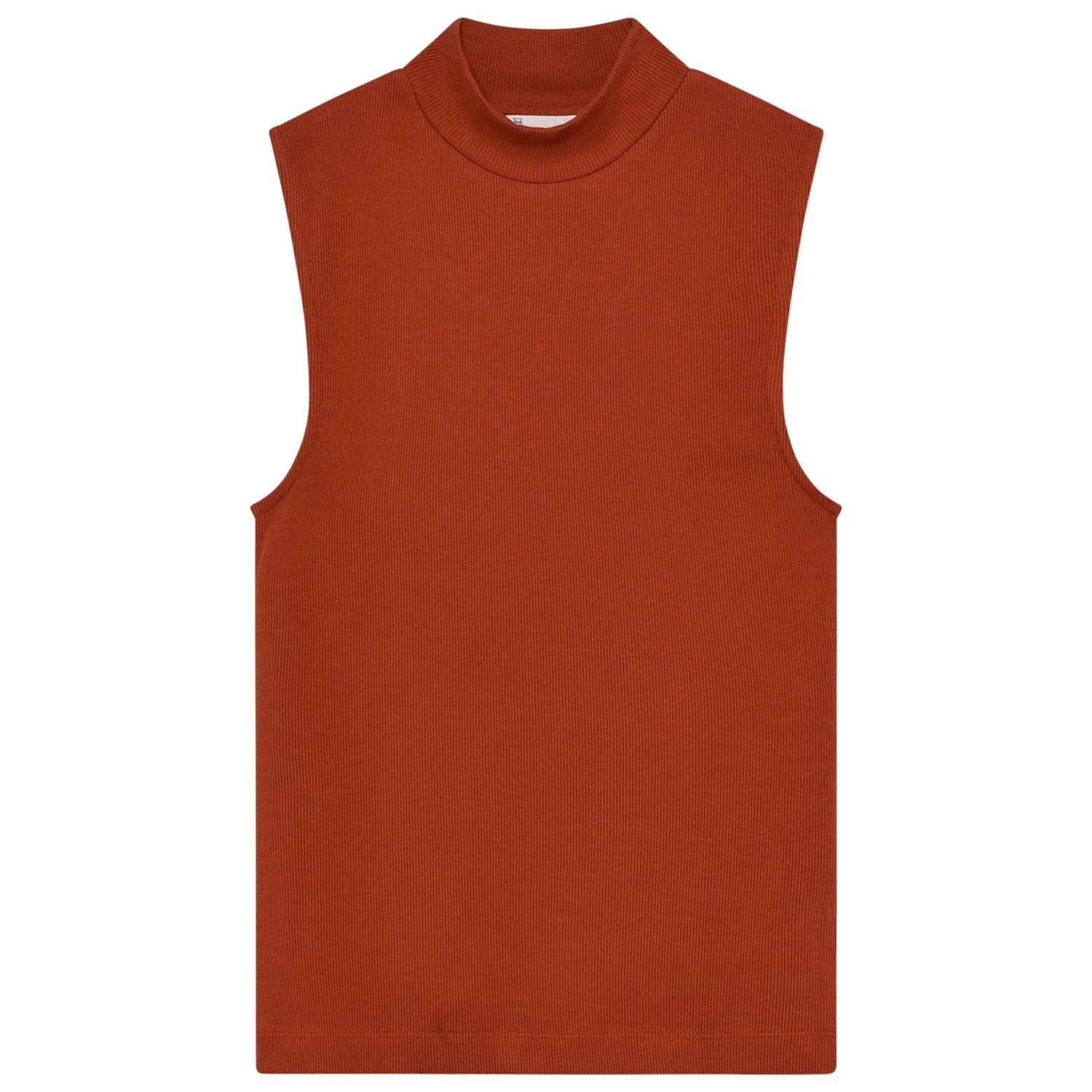 Дамски топ Knowledgecotton apparel Women's High Neck Rib Top - Burnt Brick