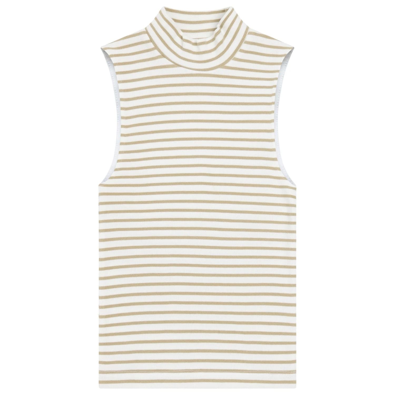 Дамски топ Knowledgecotton apparel Women's High Neck Rib Top - Creme Stripe