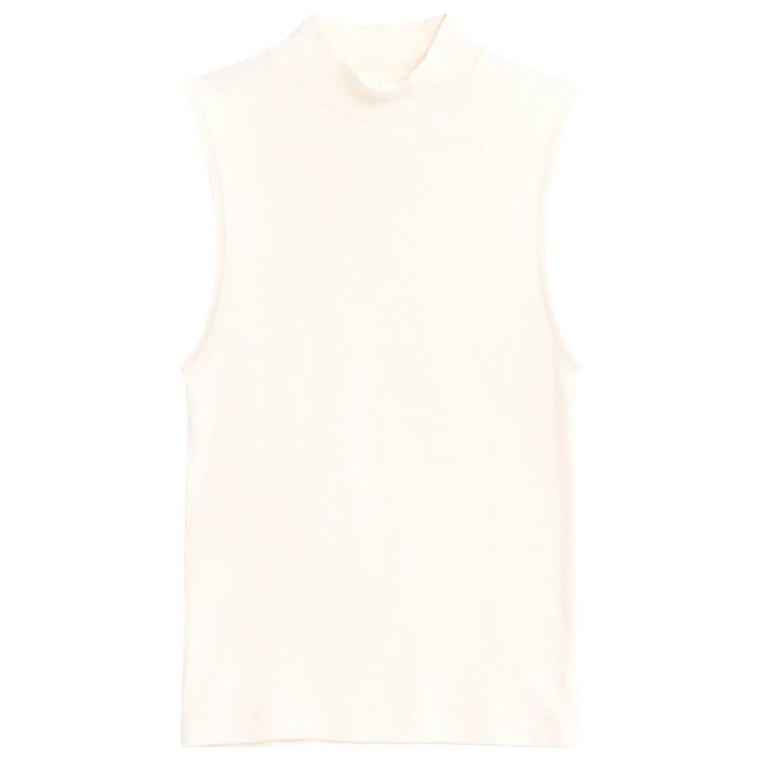 Дамски топ KnowledgeCotton Apparel Women's High Neck Rib Top - Star White