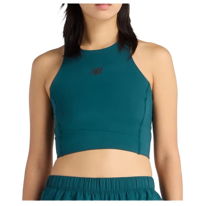 Дамски топ New Balance Women's Sleek Storage Race Crop Top - Medusa Green