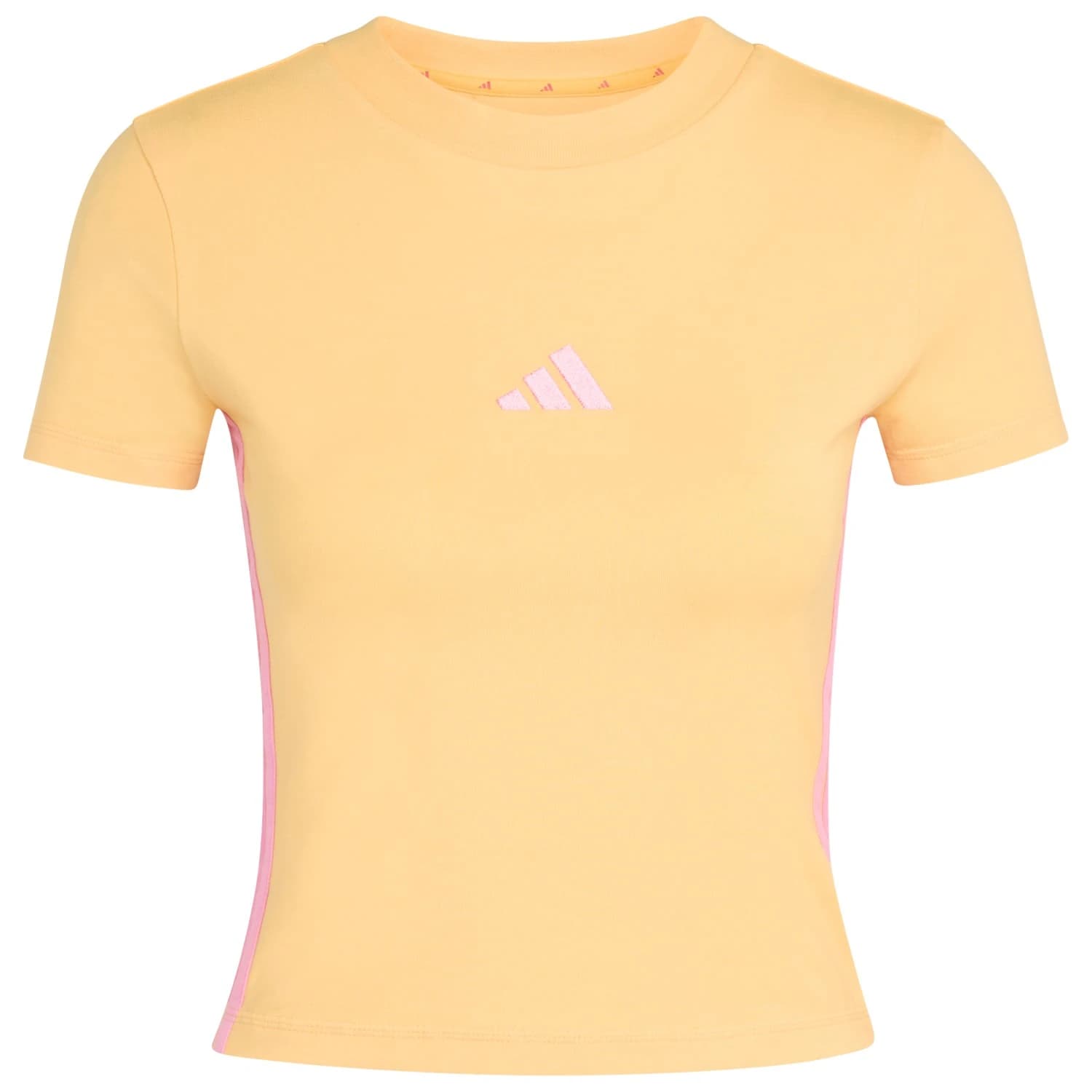 Дамска тениска adidas Women's 3-Stripes SJ Baby Tee T-shirt - Semi Ice Tangerine / St Tropic Bloom