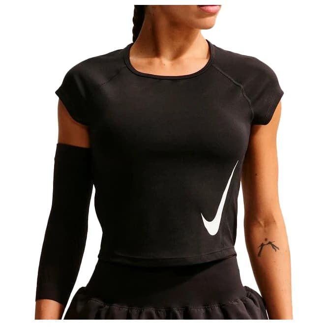 Дамска тениска Nike Women's Swoosh Run Dri-FIT S/S Running Top Running shirt - Black / White / Reflective Silver / White