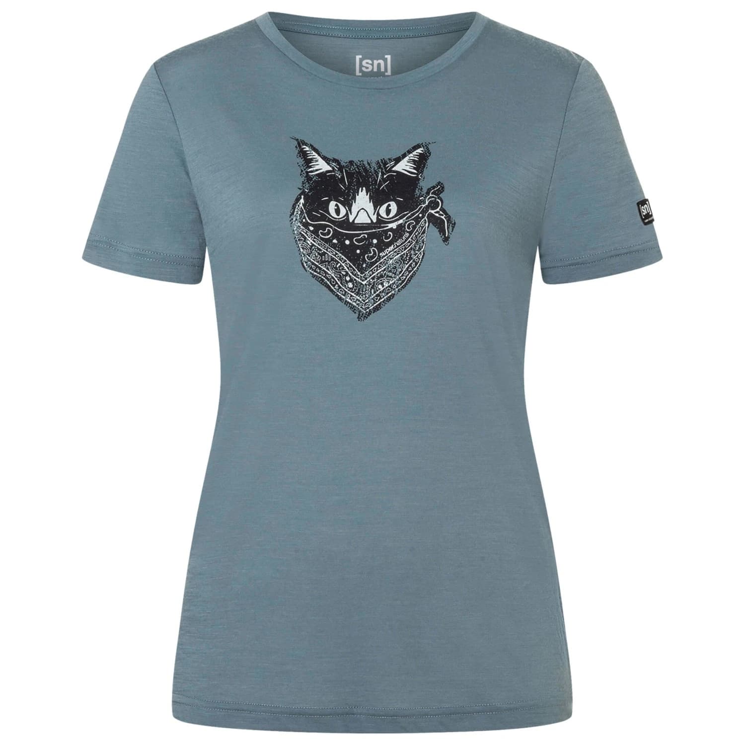 Дамска мериносова блуза super.natural Women's Bandito Cat Tee Merino shirt - Stormy Weather / Jet Black / White Stone