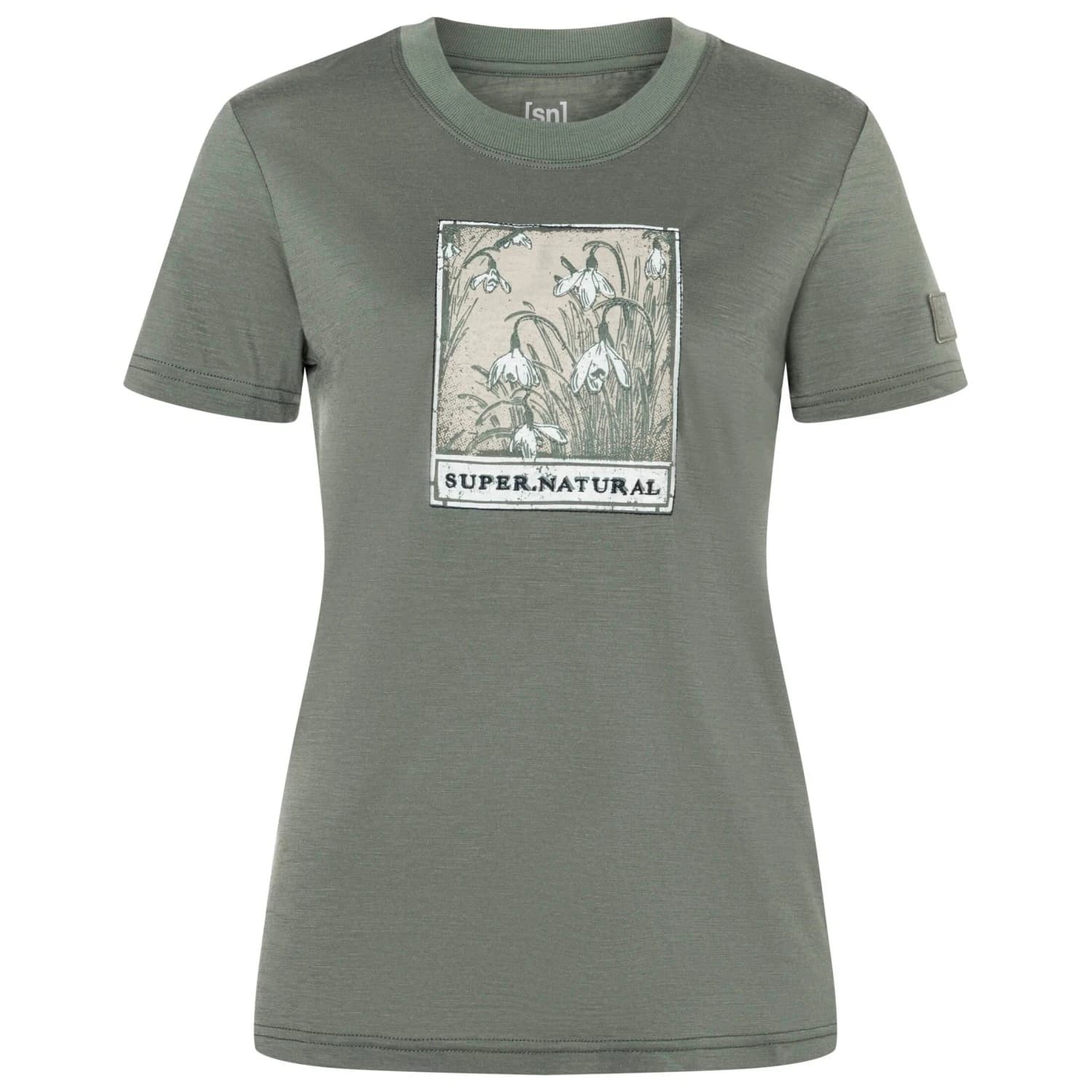 Дамска мериносова блуза super.natural Women's Snodrops Bio Jersey Tee Merino shirt - Eucalyptus / Various