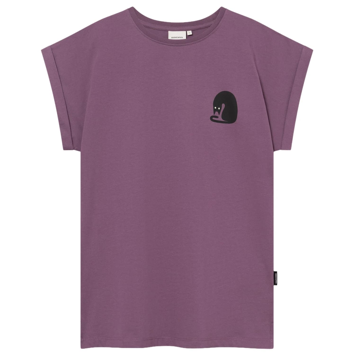 Дамска тениска DEDICATED Women's T-Shirt Visby Curious Cat T-shirt - Berry Purple
