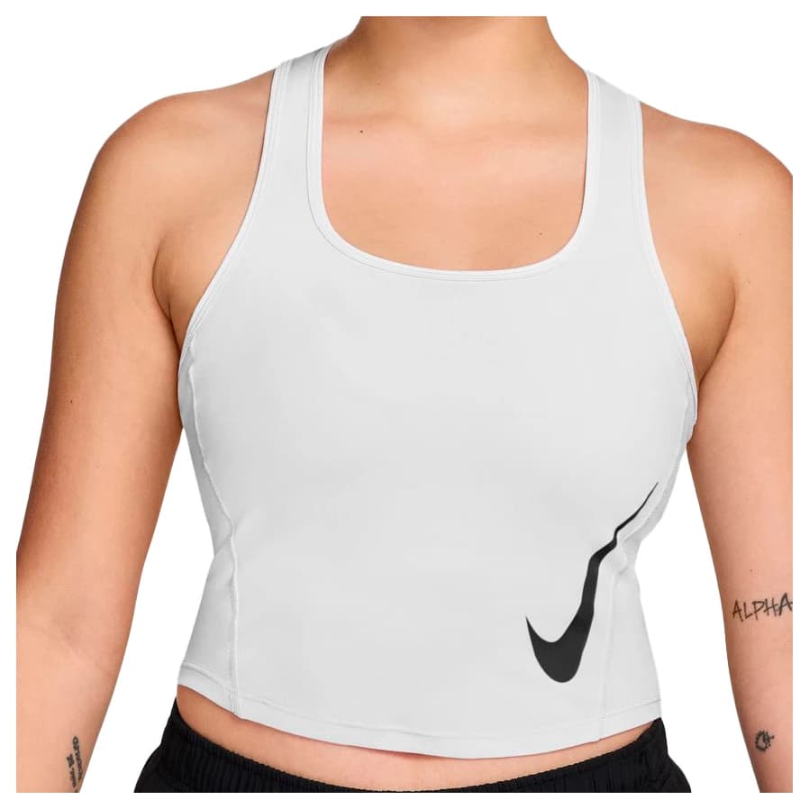 Дамски потник с широка презрамка Nike Women's Tempo Swoosh Run Dri-Fit Tank Tank top - White / Reflective Silver / Black