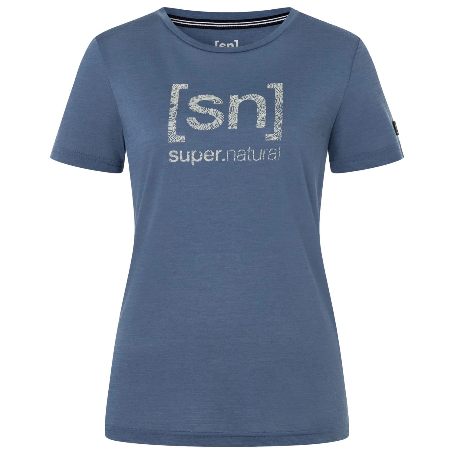 Мериносова блуза super.natural Women's Logo Lines Tee Merino shirt - Night Shadow Blue / Feather Grey