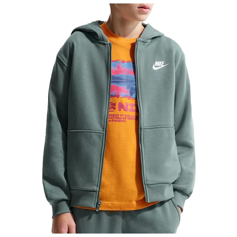 Детски суичър Nike Kid's NSW Club FT Hooded Full ZIP L/S LBR Zip-up hoodie - Mineral Slate / White