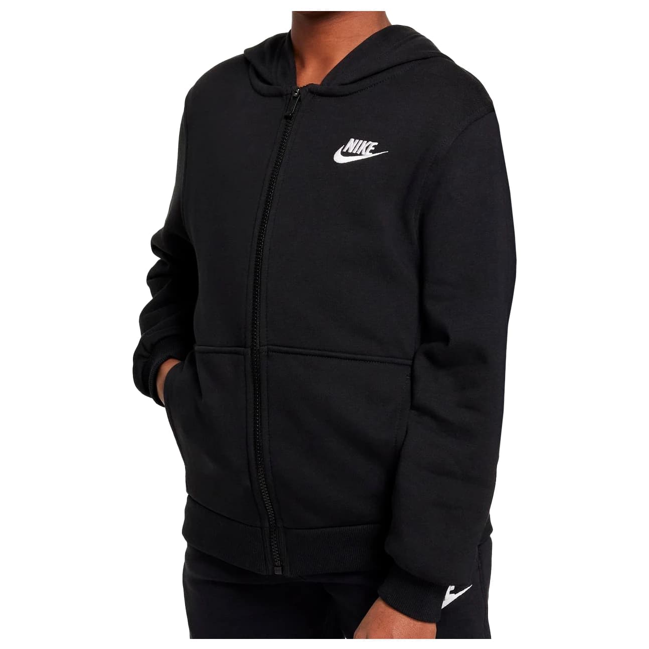 Детски суичър Nike Kid's NSW Club FT Hooded Full ZIP L/S LBR Zip-up hoodie - Black / White