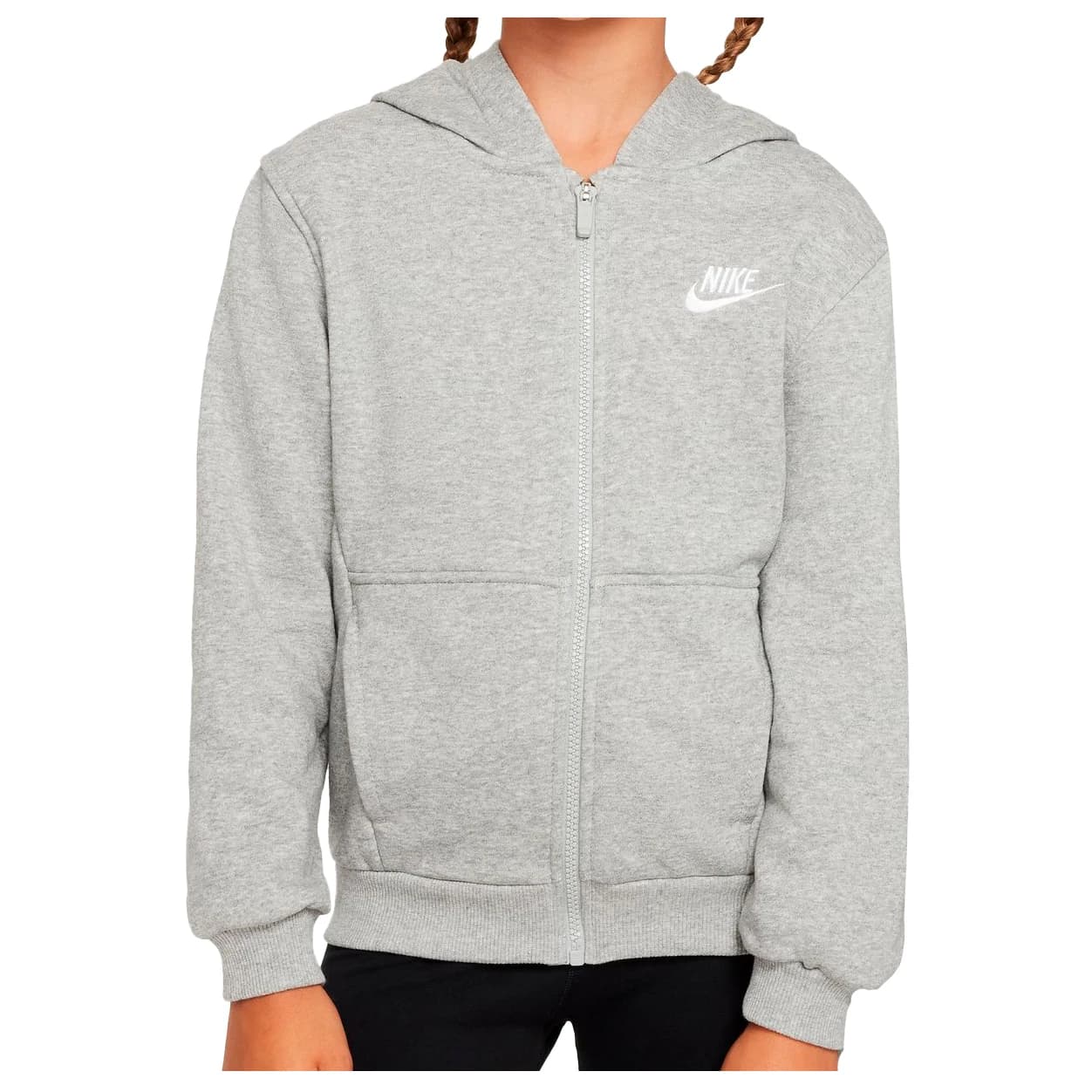 Детски суичър Nike Kid's NSW Club FT Hooded Full ZIP L/S LBR Zip-up hoodie - Dark Grey Heather / Base Grey / White