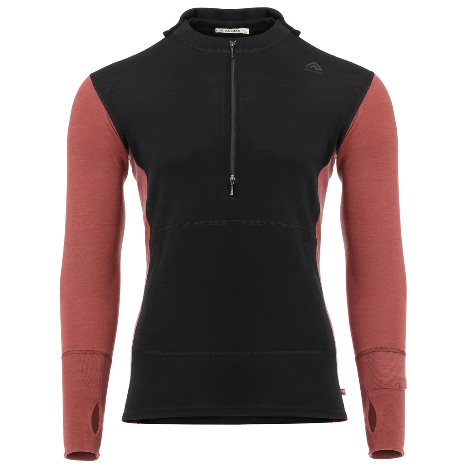 Мъжки вълнен пуловер Aclima Warmwool Hood Sweater Net Merino jumper - Jet Black / Spiced Apple