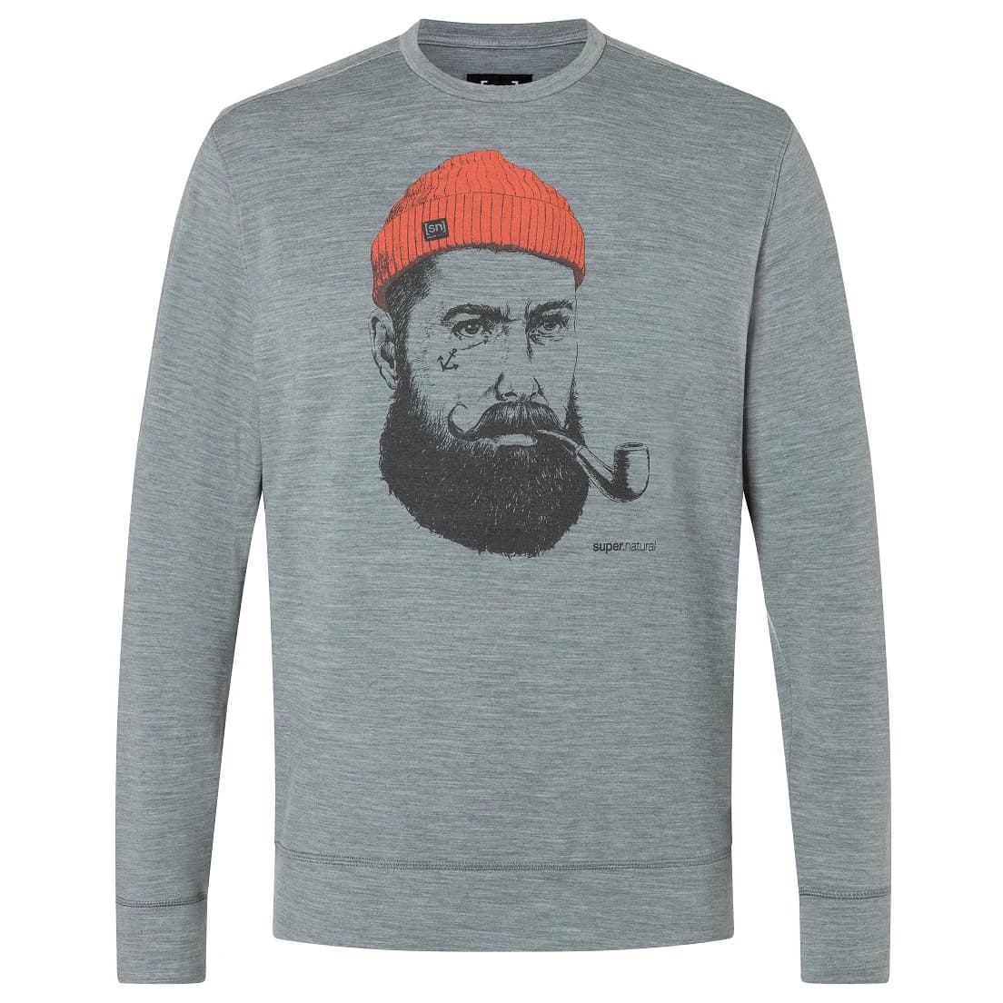 Вълнен пуловер super.natural Sailor Crew Merino shirt - Cashmere Grey Melange / Dark Shadow Melange / Chilli