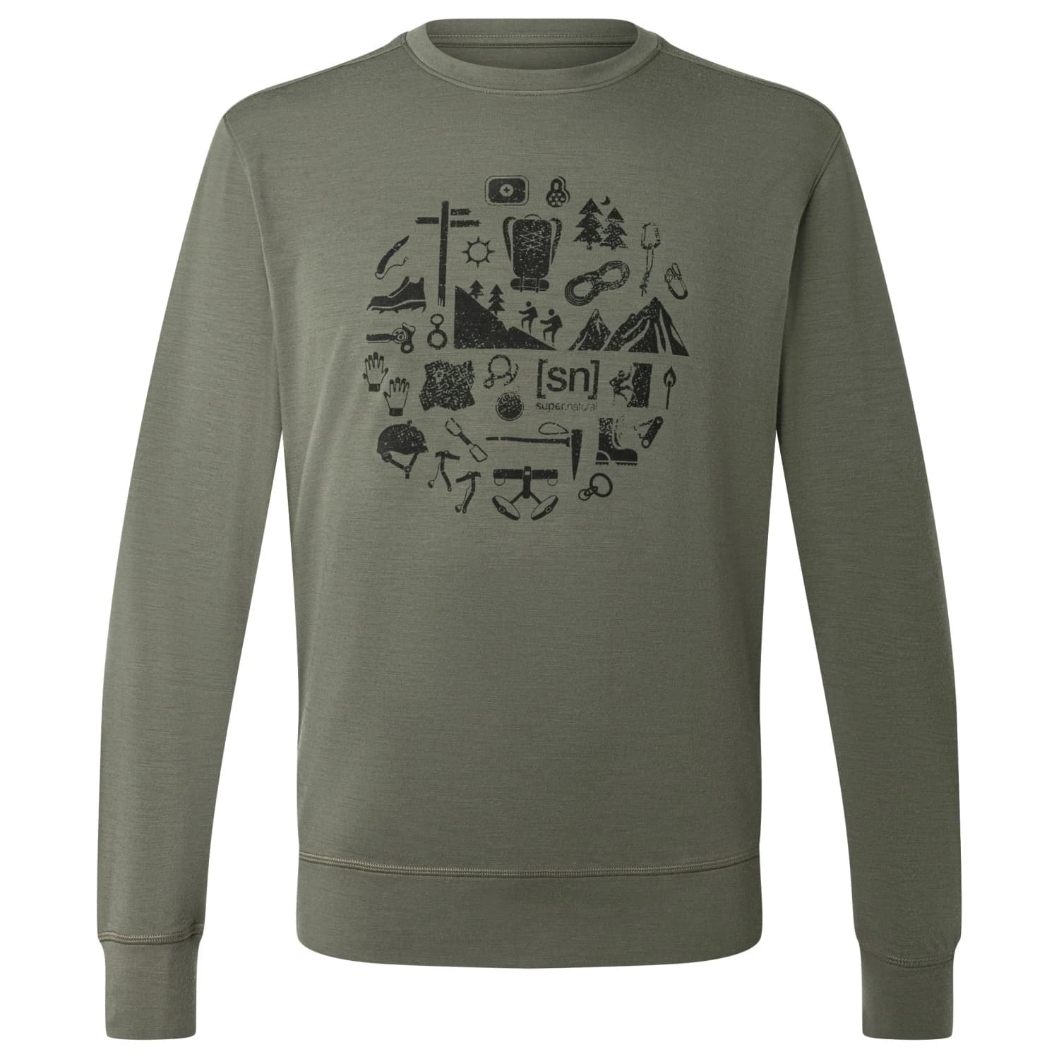 Вълнен пуловер super.natural Well Equipped Crew Merino shirt - Tea Leaf / Black Ink