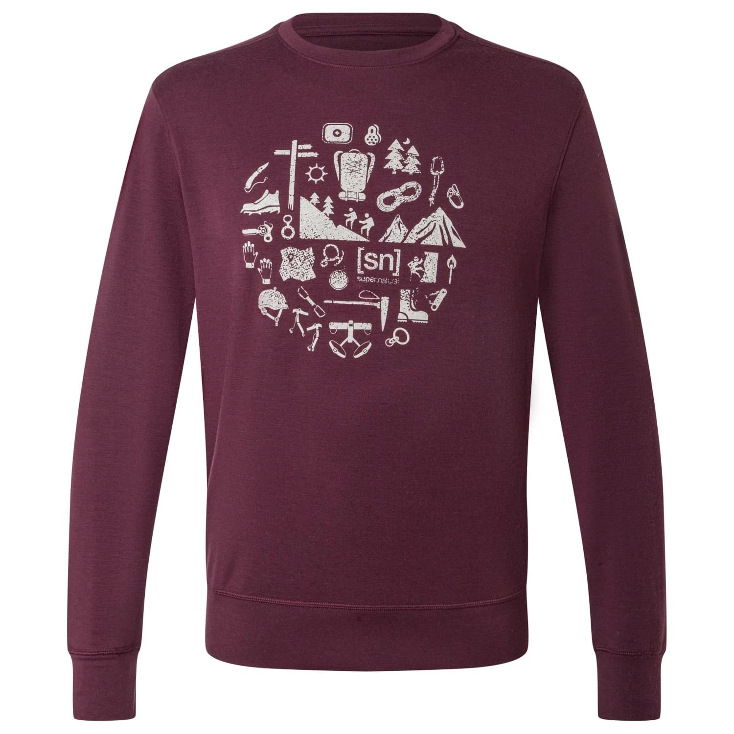 Вълнен пуловер super.natural Well Equipped Crew Merino shirt - Wine Tasting / Feather Grey