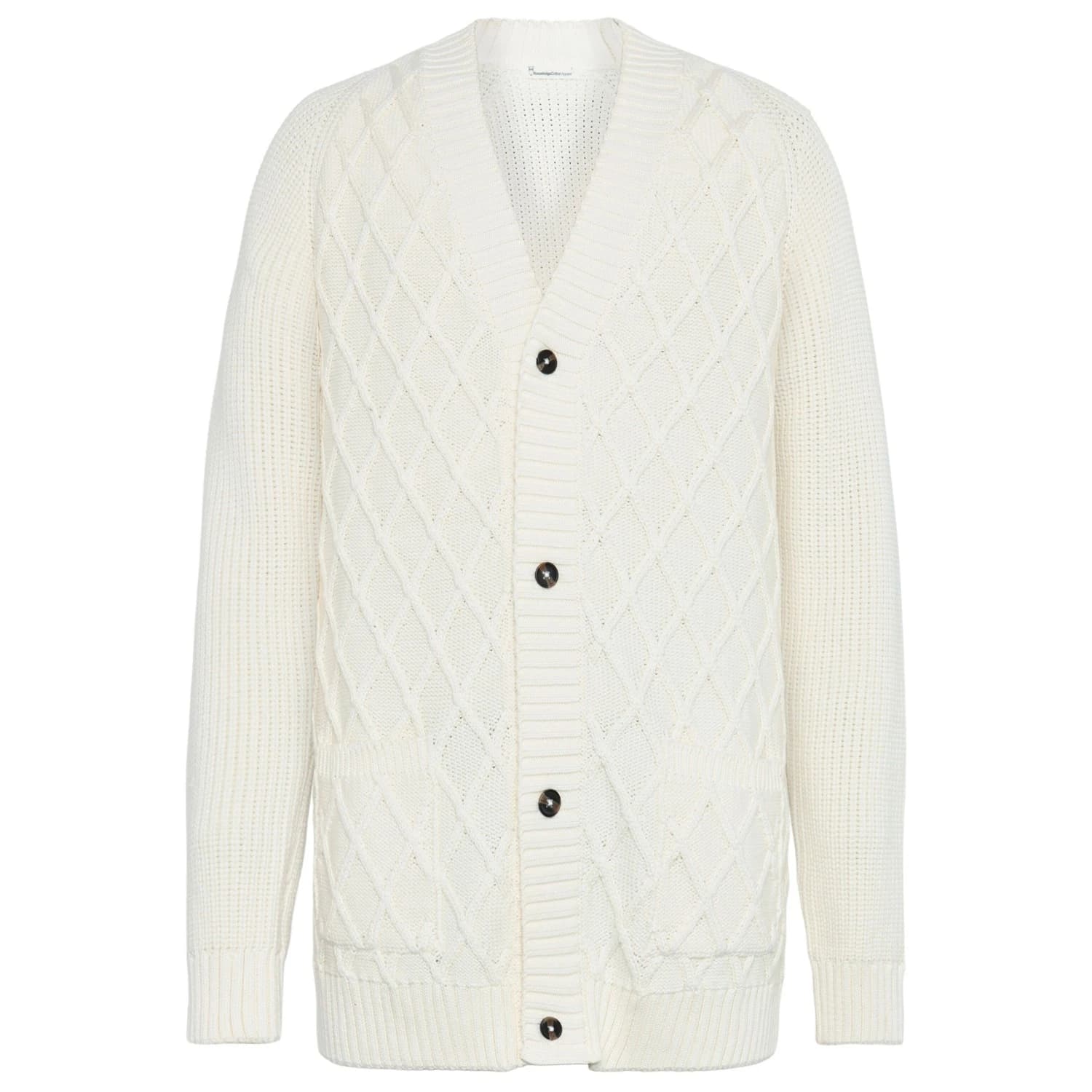 Мъжко вълнено яке KnowledgeCotton Apparel Cotton Diamond Cardigan Knit Wool jacket - Egret