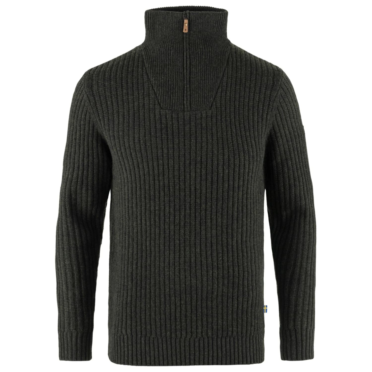 Мъжки вълнен пуловер Fjällräven Övik Half Zip Knit Jumper - Dark Olive
