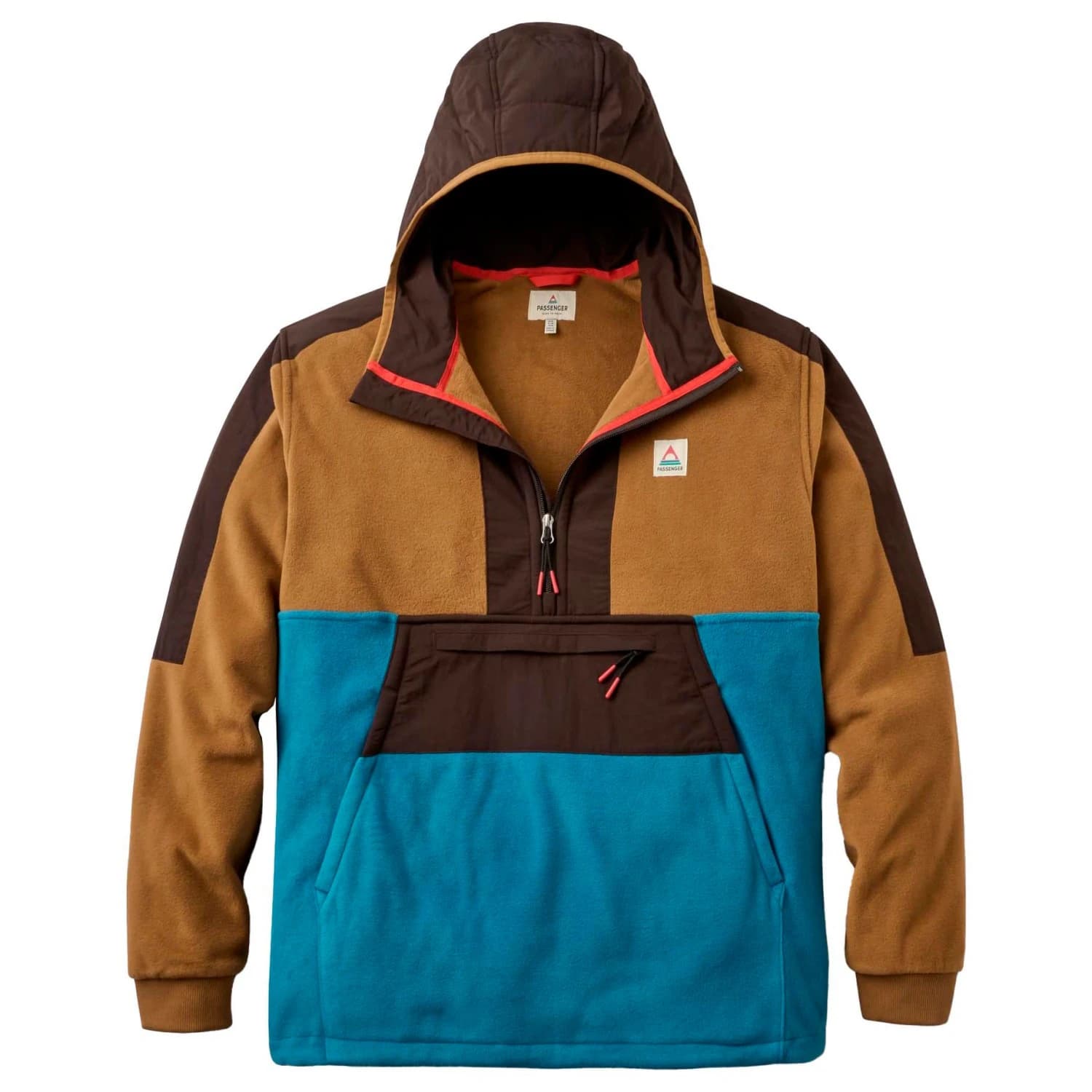 Поларен пуловер Passenger Woodland Hooded 1/2 Zip Recycled Polartec Fleece Fleece jumper - Caramel / Blue Steel