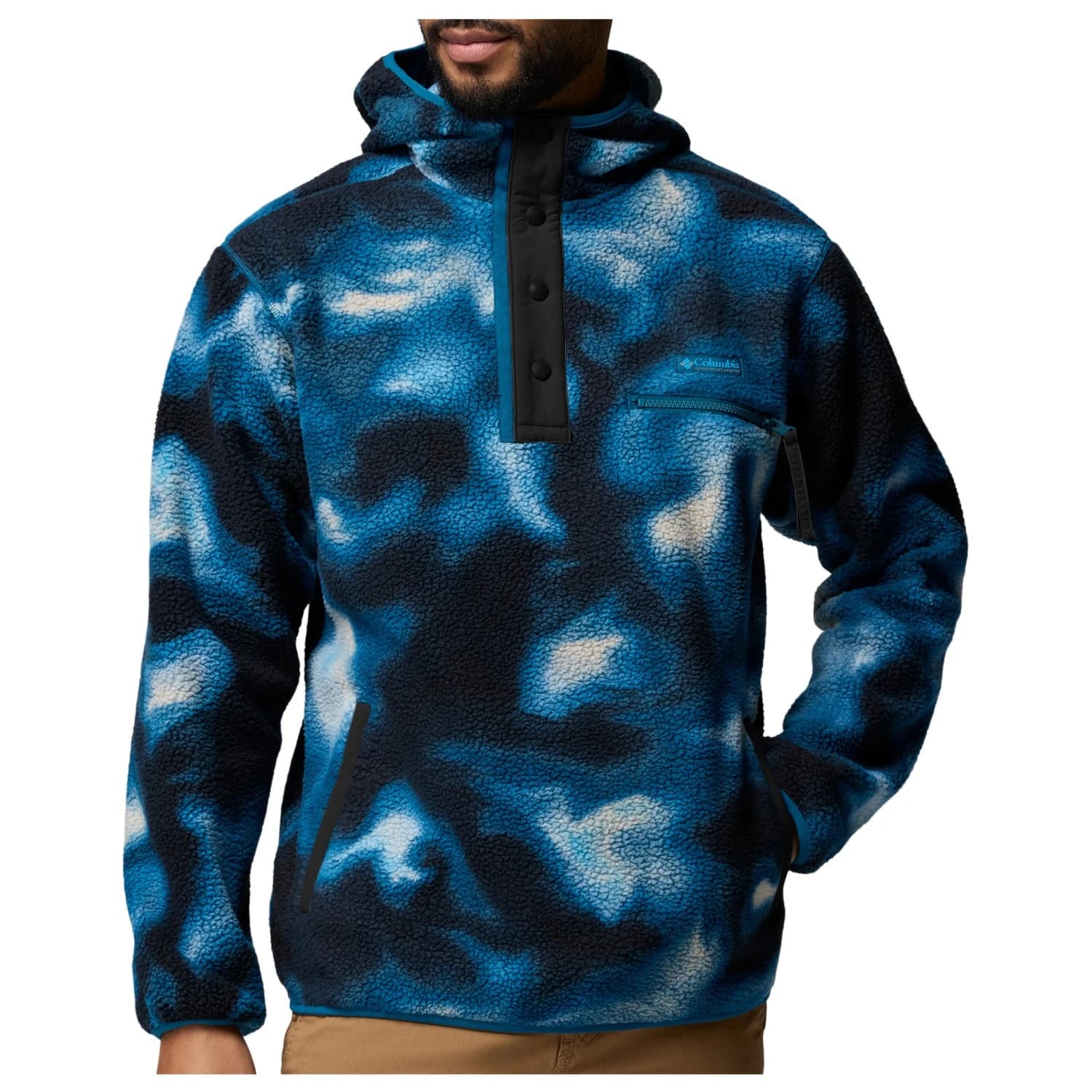 Мъжки поларен пуловер Columbia Helvetia II Printed Hoodie Fleece jumper - Phoenix Blue / Dyeflow