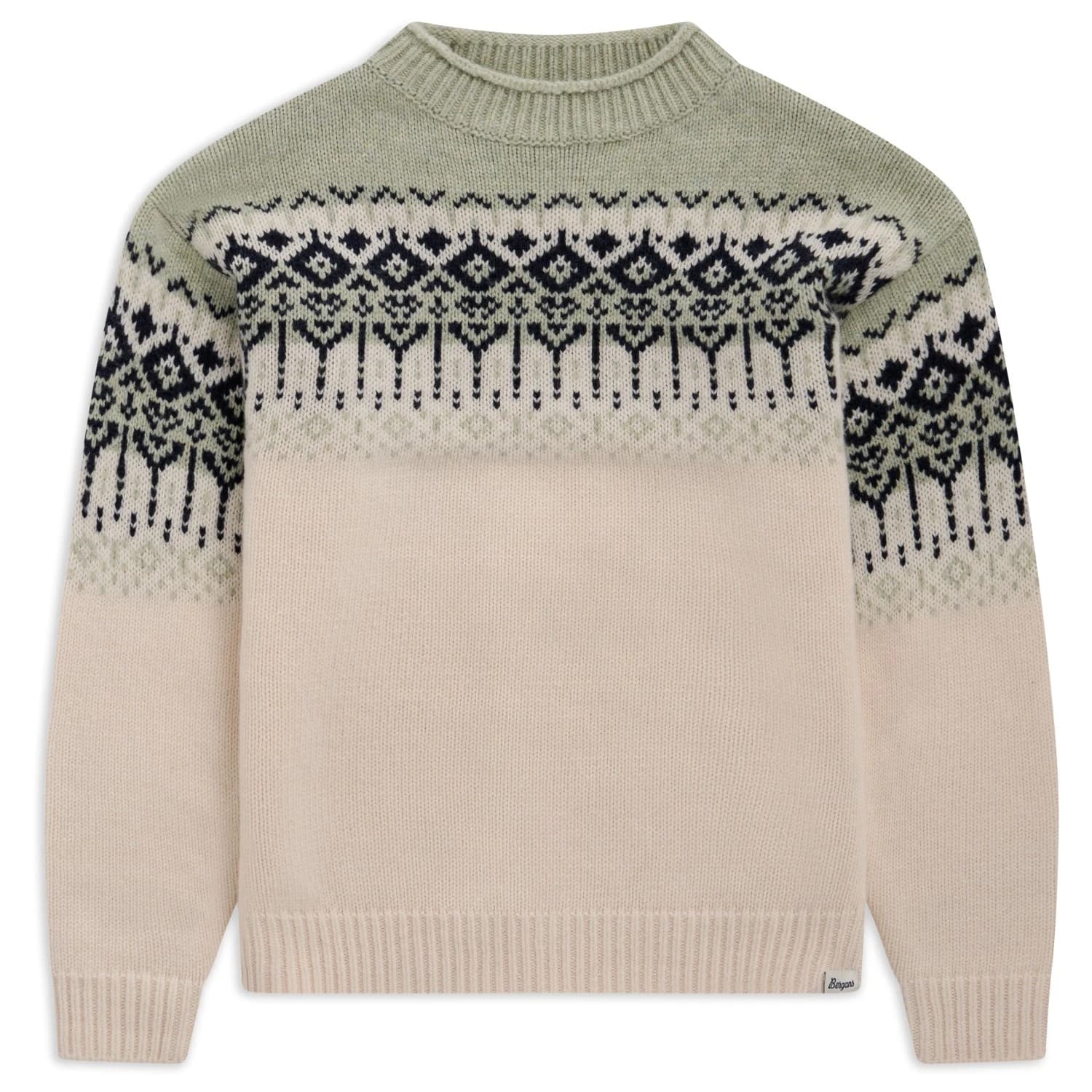 Вълнен пуловер Bergans Steiro Knitted Wool Jumper Wool jumper - Creme/Light Green Mud/Dark Navy