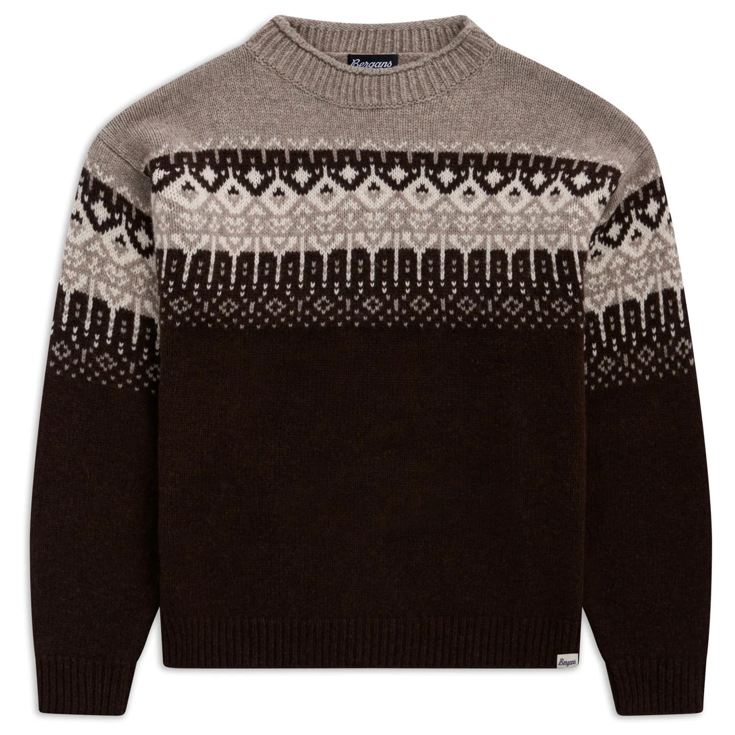 Вълнен пуловер Bergans Steiro Knitted Wool Jumper Wool jumper - Dark Chocolate/Rock Taupe/Creme