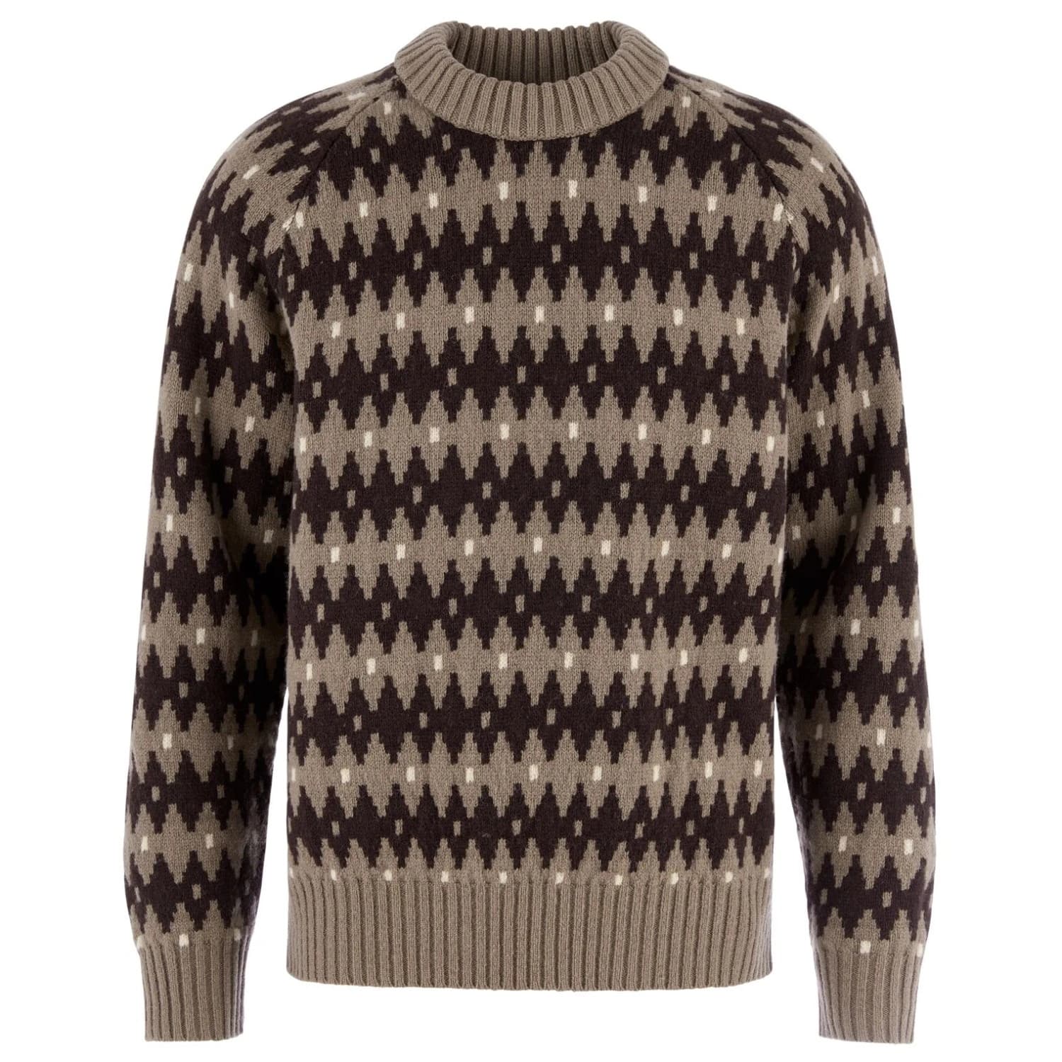 Мъжки вълнен пуловер Fjällräven Övik Jacquard Knit Wool jumper - Suede Brown / Black Oak