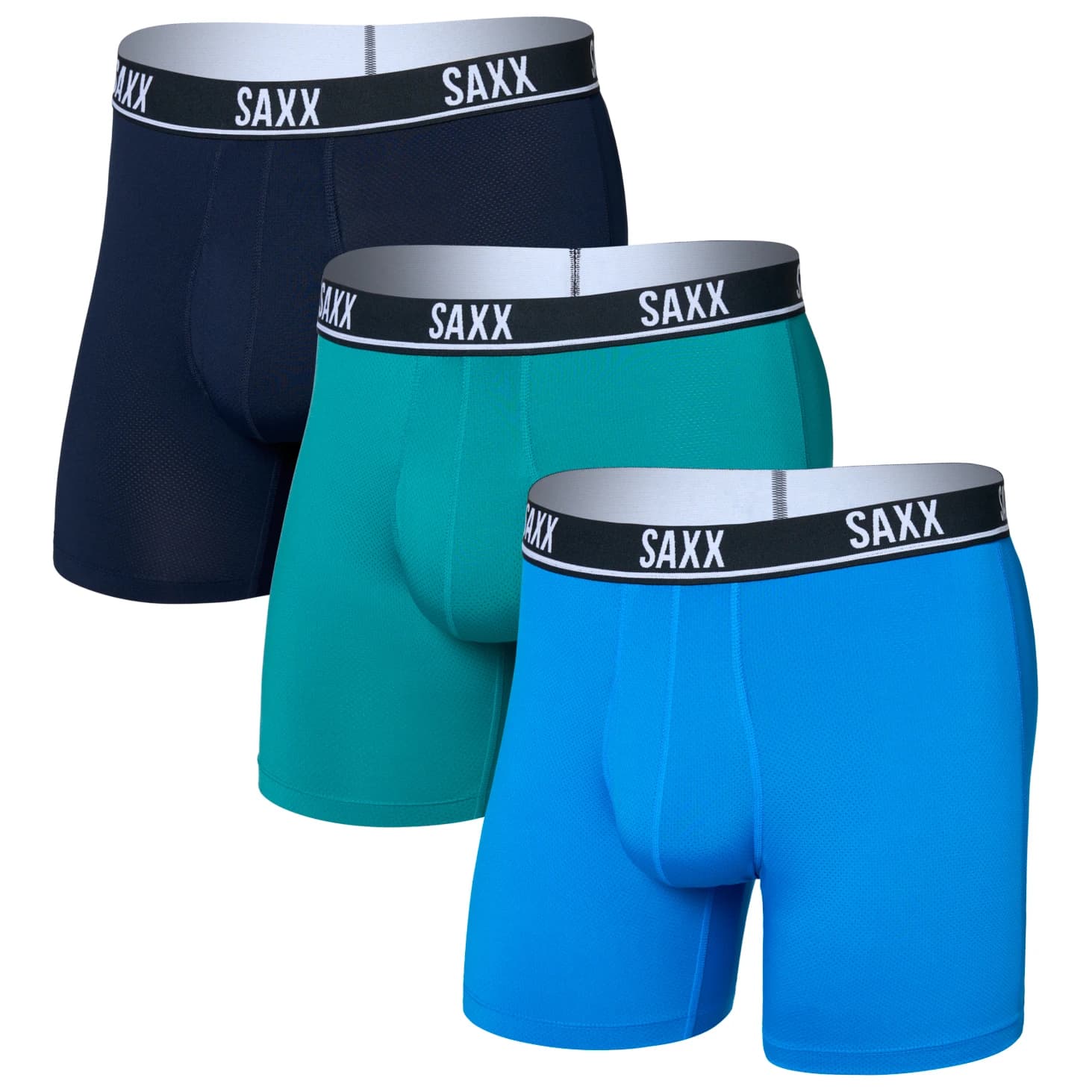 Мъжко ежедневно термо бельо Saxx Essential Performance Mesh Boxer Brief Fly 3-Pack Everyday base layer - Blue / Teal / Maritime