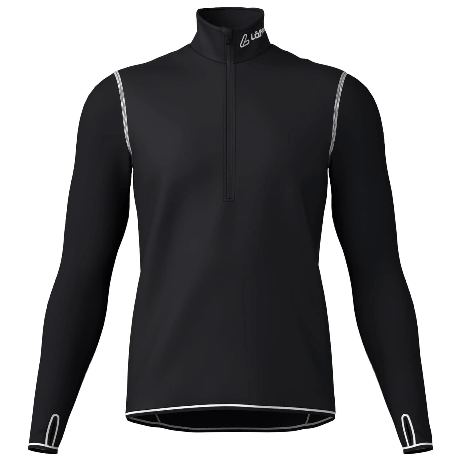 Мъжко синтетично термобельо Löffler Windproof HZ Shirt L/S Transtex Light 100 Synthetic base layer - Black / White