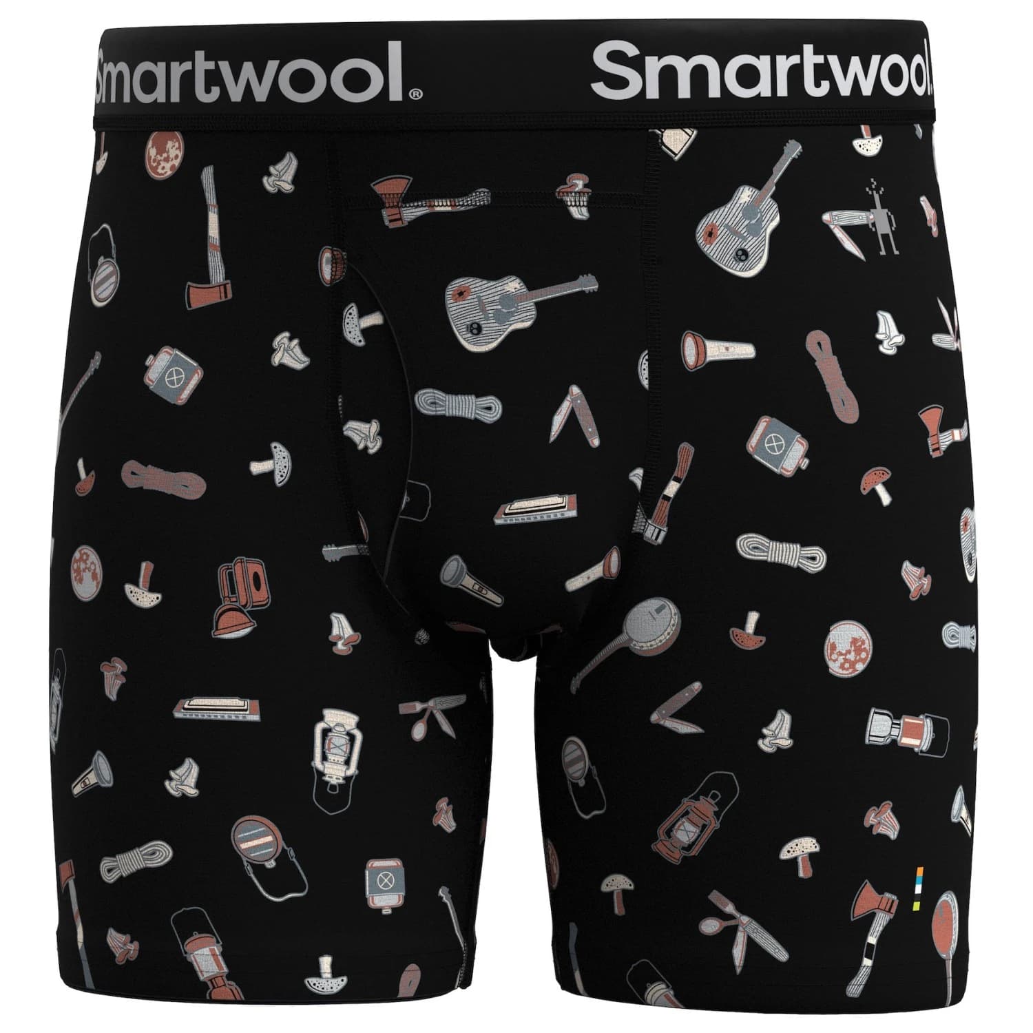 Мъжко мериносово термобельо Smartwool Merino Print Boxer Brief Boxed Merino base layer - Black Gone Camping
