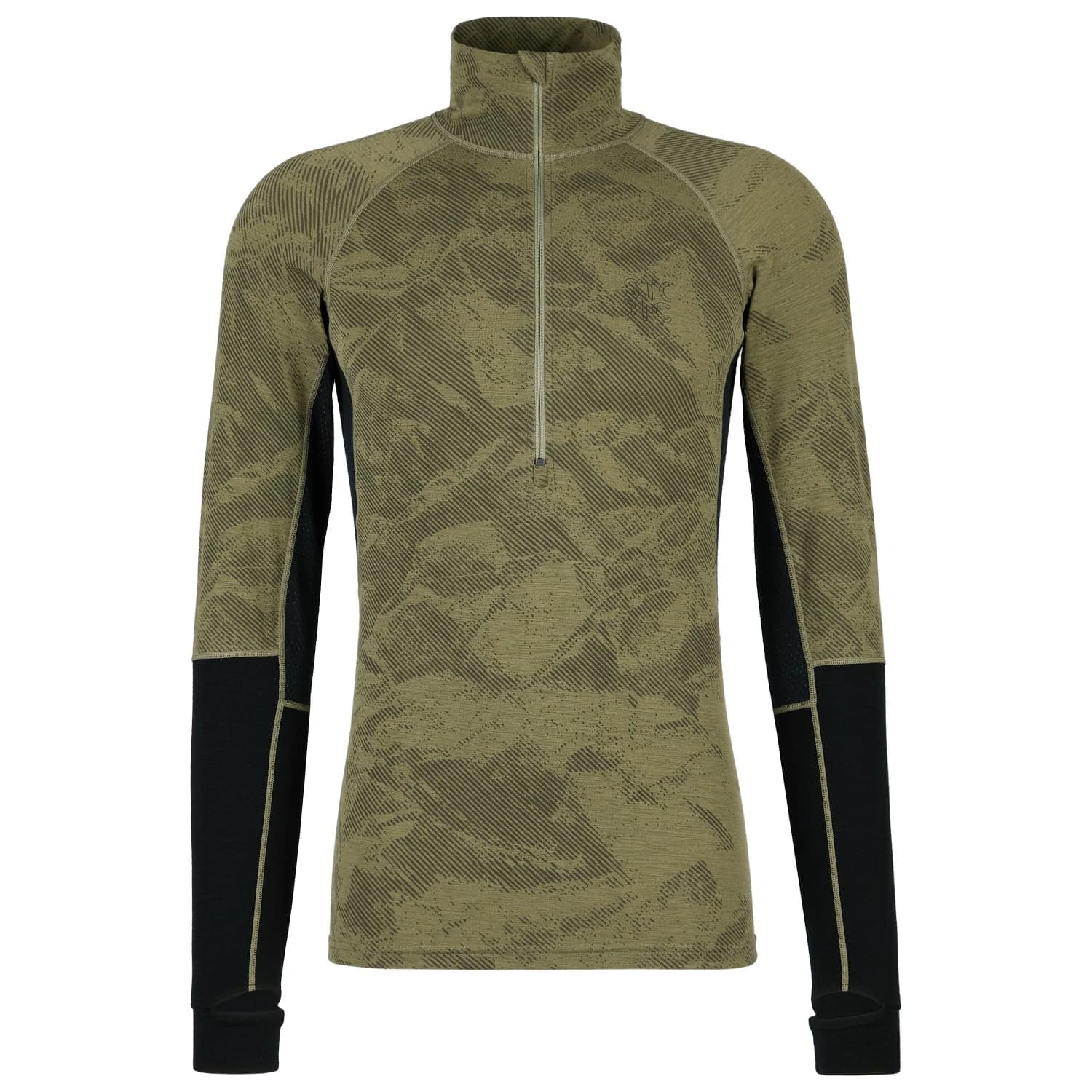 Мъжка мериносова блуза Stoic MerinoMesh150 SadjemSt. L/S Half Zip Merino base layer - Olive Green / Aop