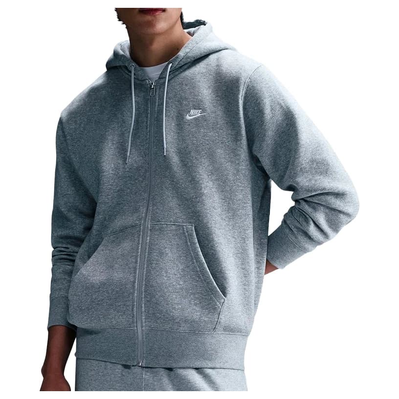 Мъжки суичър Nike Club BB Full Zip Hoodie - Dark Grey Heather / Light Smoke Grey / White
