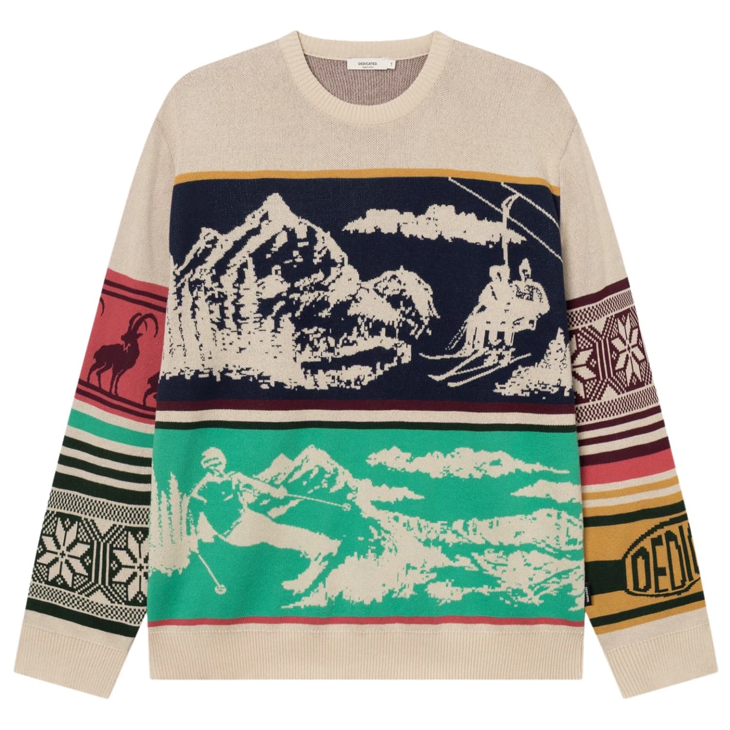 Мъжки пуловер DEDICATED Sweater Mora Retro Ski Blocks Jumper - Multi Color