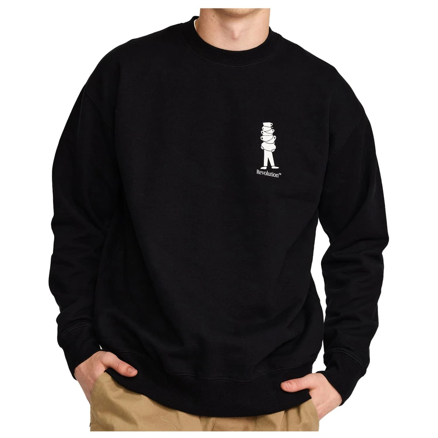 Мъжки пуловер Revolution Printed Crewneck Jumper - Black