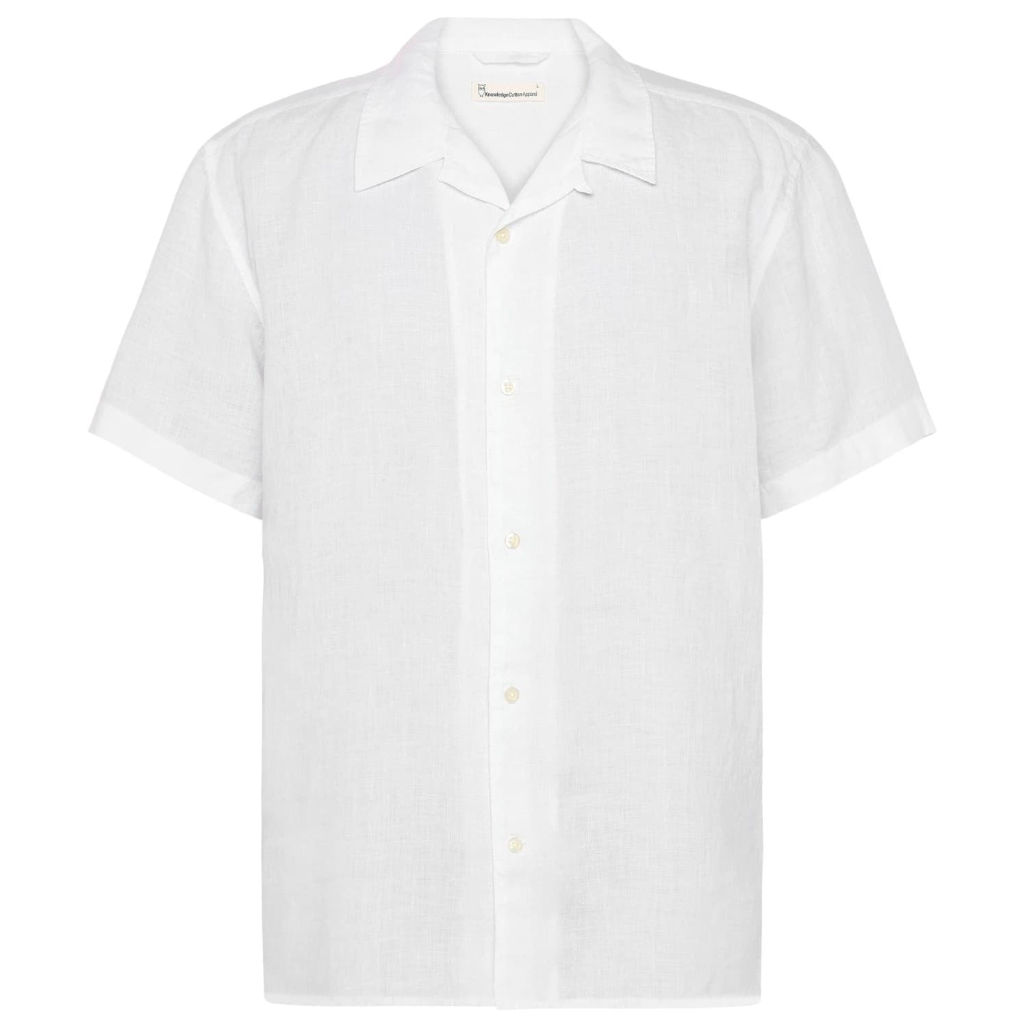 Мъжка риза с копчета Knowledgecotton apparel Box S/S Linen Shirt - Bright White